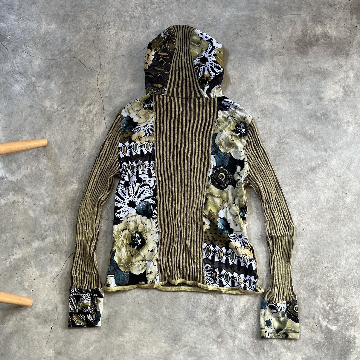 Japanese Brand Vintage Sun Rose Issey Style Half Zip Ribbed Hoodie Size L / US 10 / IT 46 - 2 Thumbnail