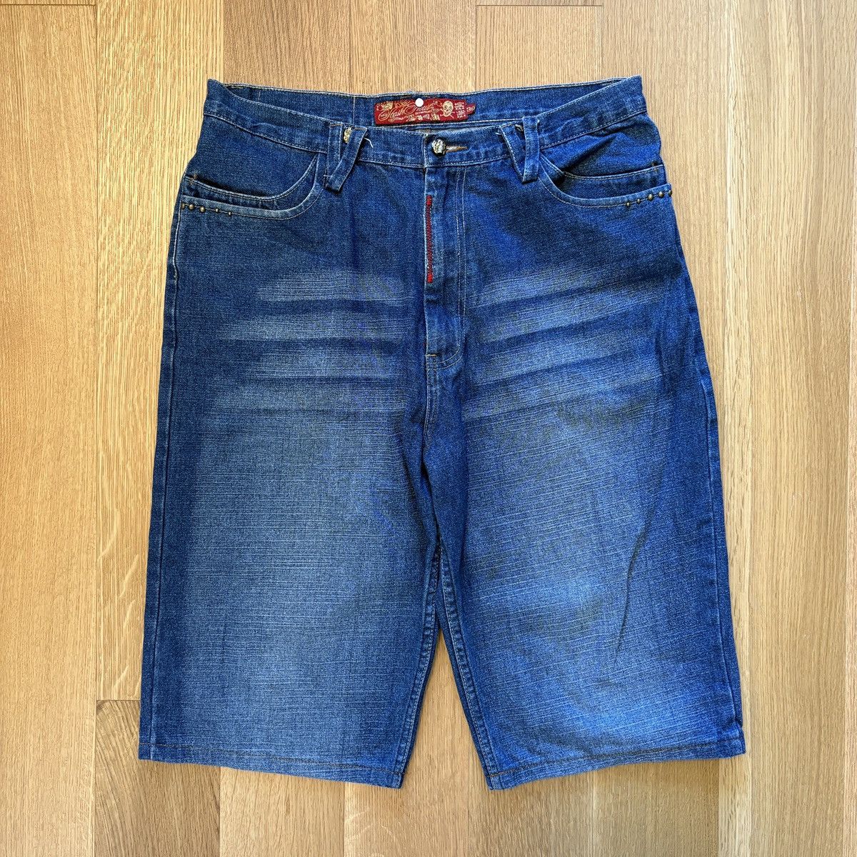 Other Y2K Stash House Blue Denim Skull Embroidered Baggy Jorts Size US 36 / EU 52 - 4 Thumbnail