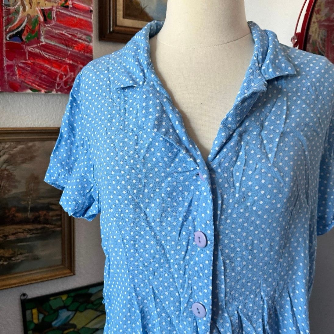 Other sostanza blue and white polka dot button up dress Size XL / US 12-14 / IT 48-50 - 2 Thumbnail