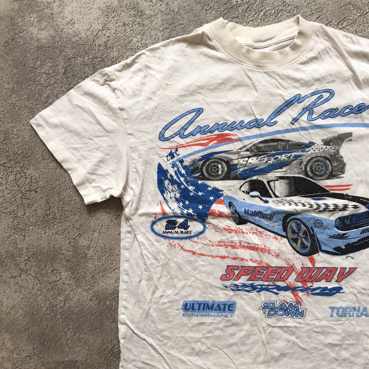Vintage Vintage 90s Racing Graphic Tee Sun Faded Streetwear Boxy M Size US M / EU 48-50 / 2 - 2 Thumbnail