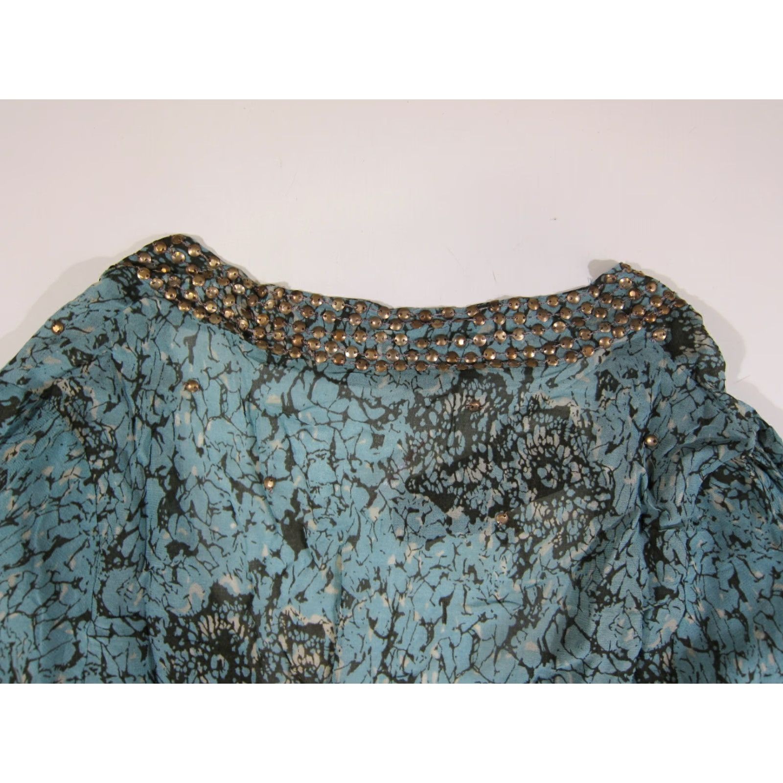 Vintage NWT Fairly 100% Rayon Blue Green Gold Studded Beaded Blouse Women Size L/48 Size L / US 10 / IT 46 - 5 Thumbnail