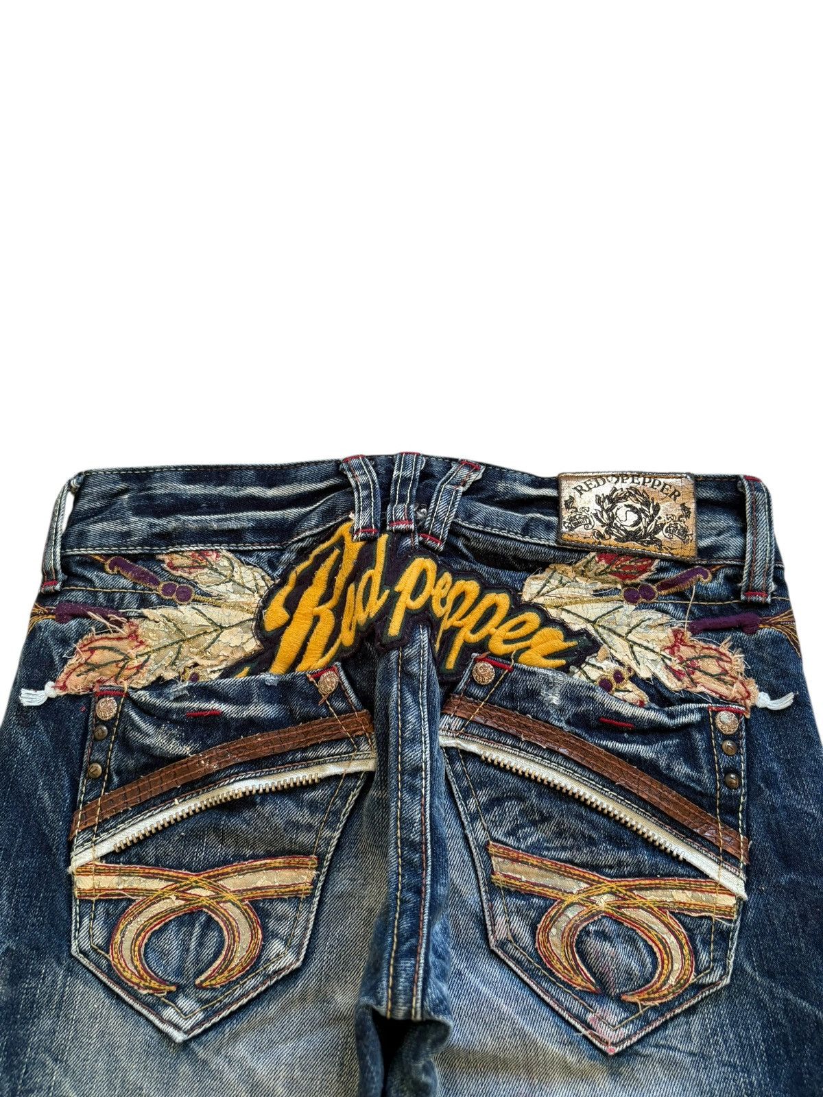 Japanese Brand Vintage Red Pepper Double Wings Embellished Flare Jeans Size US 28 / EU 44 - 8 Thumbnail