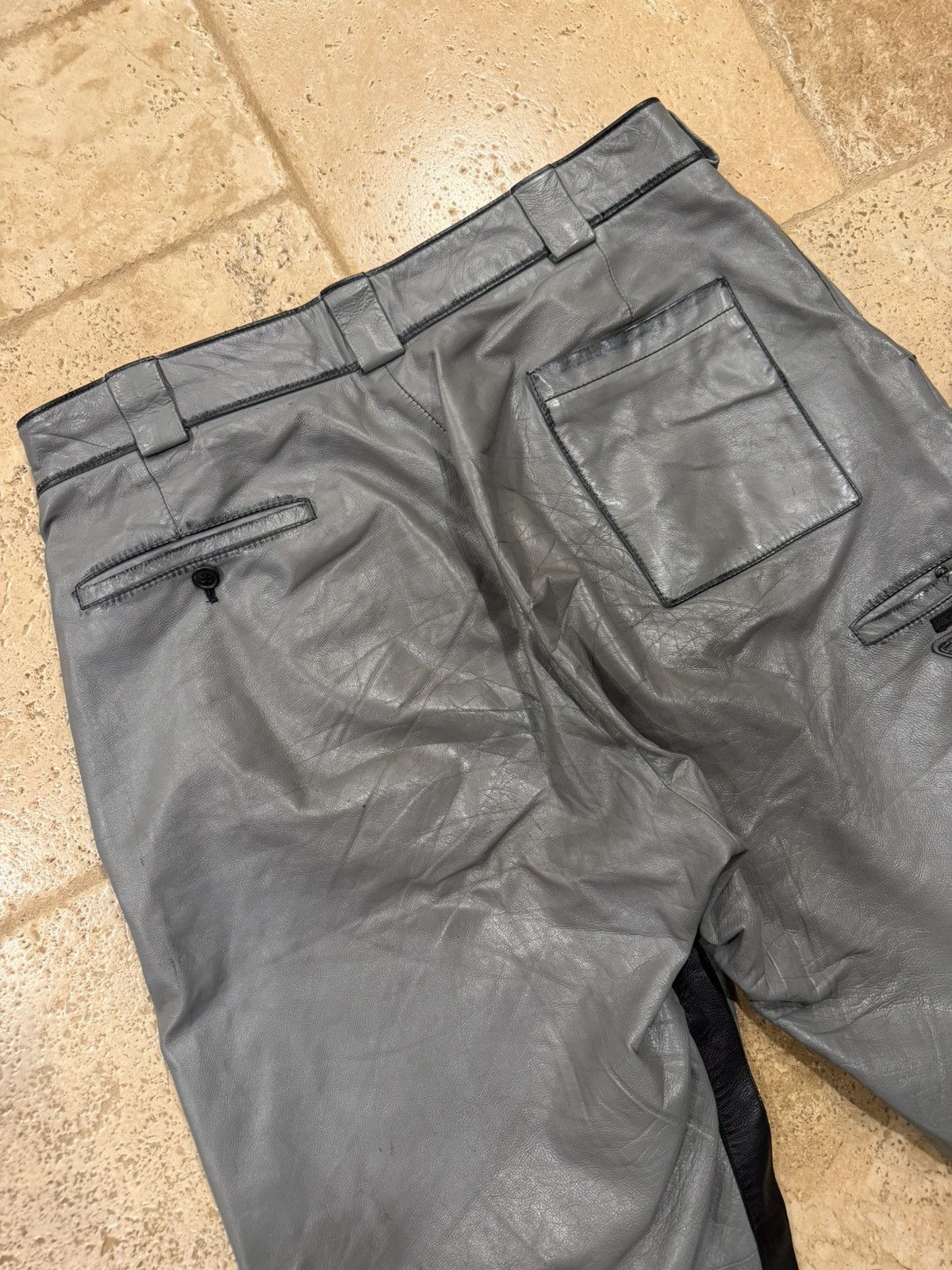 Prada Prada FW 2018 Gray Calfskin Leather Wide Side Stripe Pants Size US 33 - 14 Thumbnail