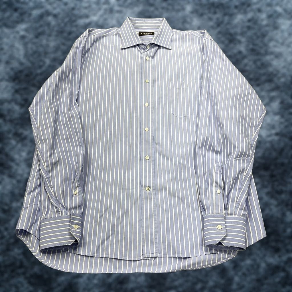 Canali Canali Dress Shirt Mens 17 43 Blue Stripe Classic Fit 100% Cotton Made Italy Size 46R - 1 Thumbnail