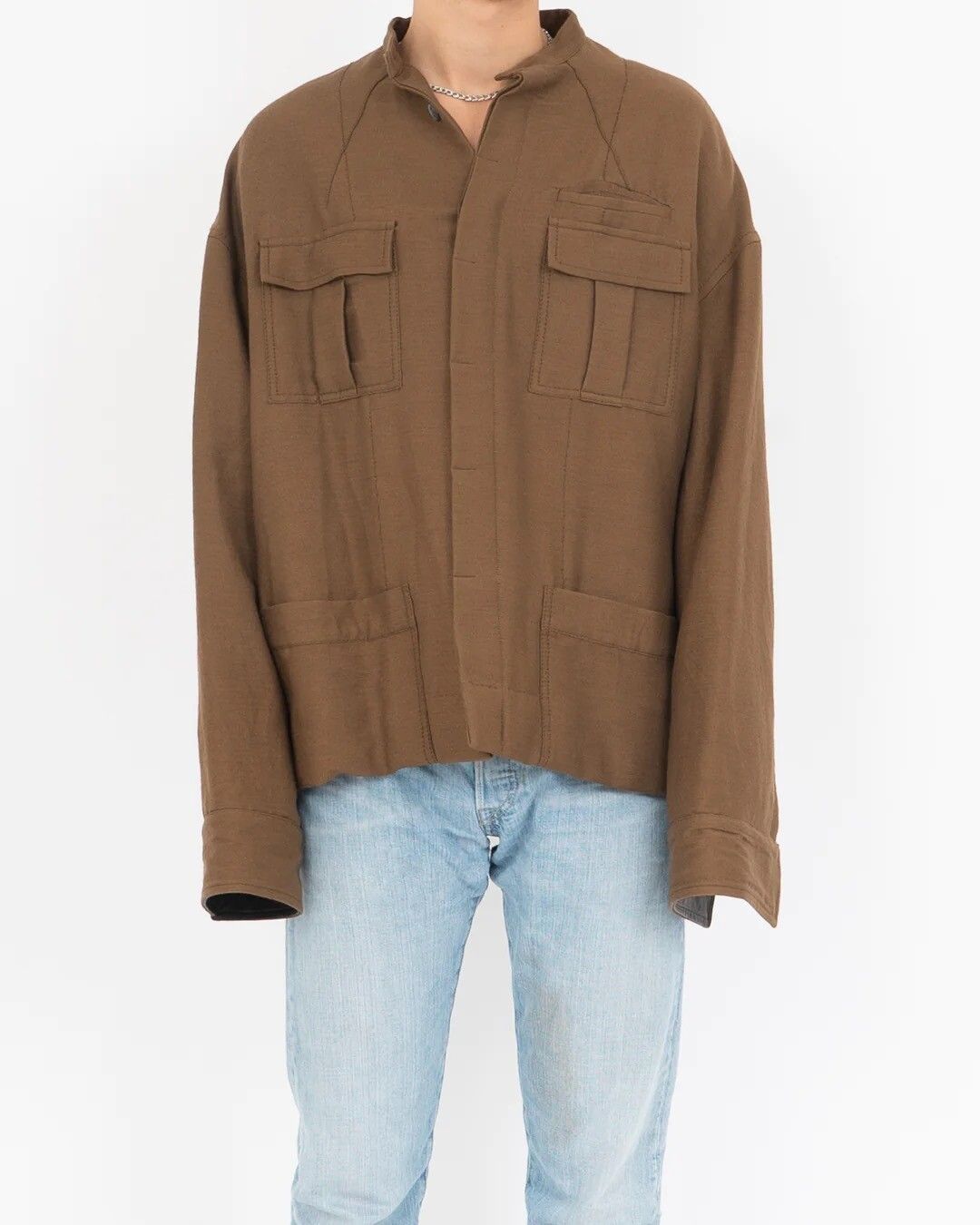 Pre-owned Haider Ackermann Fw17 Quilted Mandarin Collar Brown Wool Shirt Jacket
