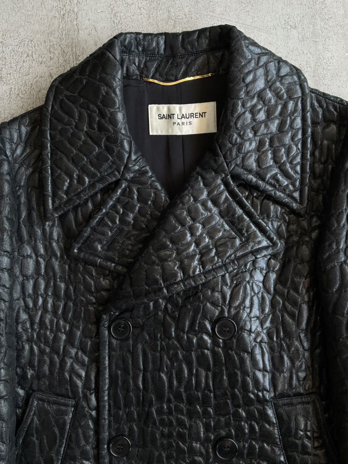Saint Laurent Paris SLP - Crocodile Embossed Double Breasted Coat Size XXS / US 00 / IT 34 - 2 Thumbnail