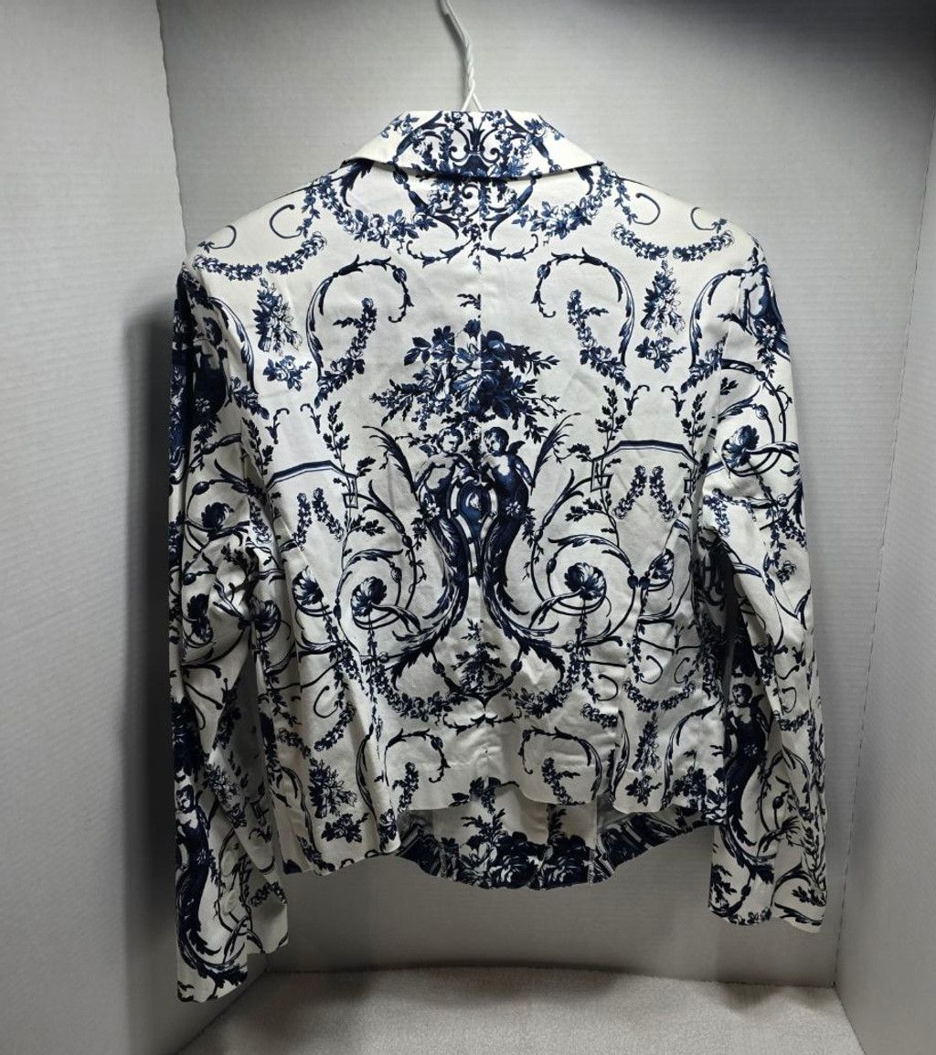 The Unbranded Brand Women's Bamboo Traders White Blue Floral Blazer L Size L / US 10 / IT 46 - 7 Thumbnail