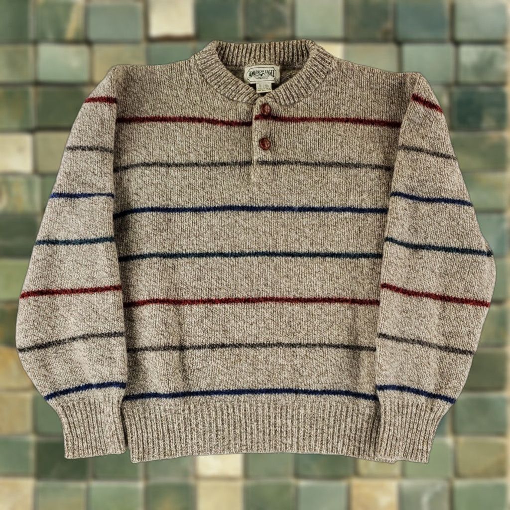 American Eagle Outfitters VINTAGE American Eagle Sweater Wool Nylon Blend Henley Brown Made USA Mens L Gray 90s Pullover Mens L Size US L / EU 52-54 / 3 - 1 Thumbnail