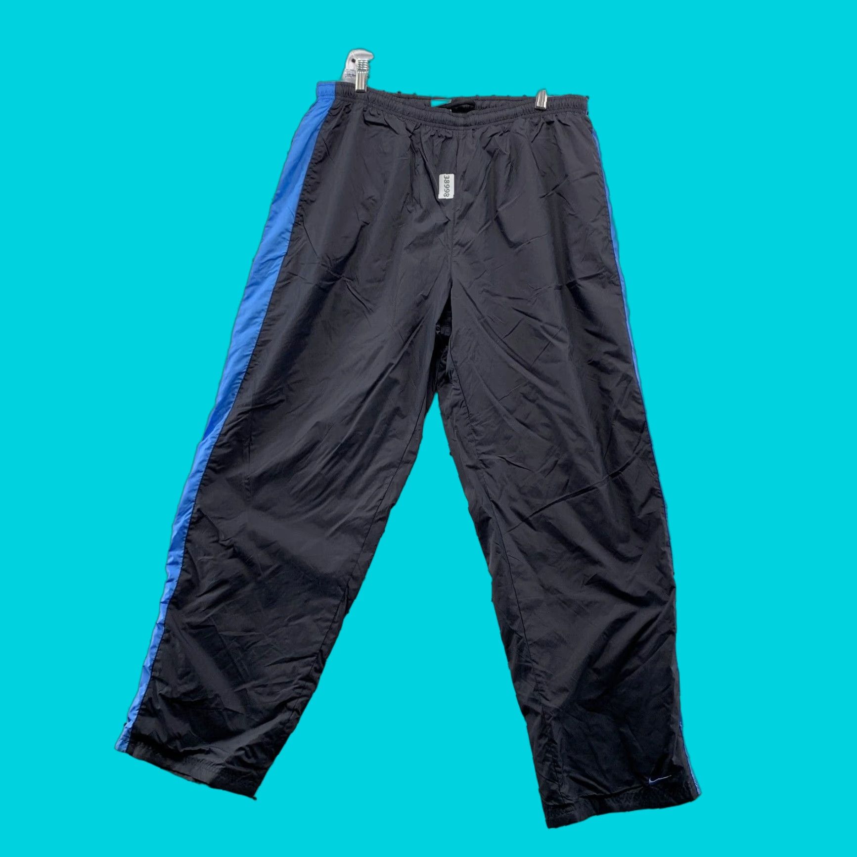Nike VINTAGE Nike Track Pants Men 2XL Blue Striped Lined Swoosh Drawstring 34x32.5 Athletic Mens Size US 39 - 1 Thumbnail