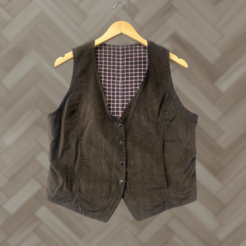 Vintage Zesty West Women's Waistcoat Vest Sz M Brown Pink Plaid REVERSIBLE Size M / US 6-8 / IT 42-44 - 1 Thumbnail