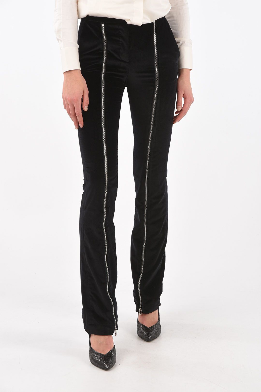 Philipp Plein og1mm0824 Velvet Pants With Front Zips in Black Size 32" / US 10 / IT 46 - 1 Thumbnail