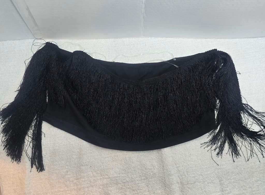 Shein Women's SHEIN Black Fringe Off-Shoulder Crop Top XL Size XL / US 12-14 / IT 48-50 - 3 Thumbnail