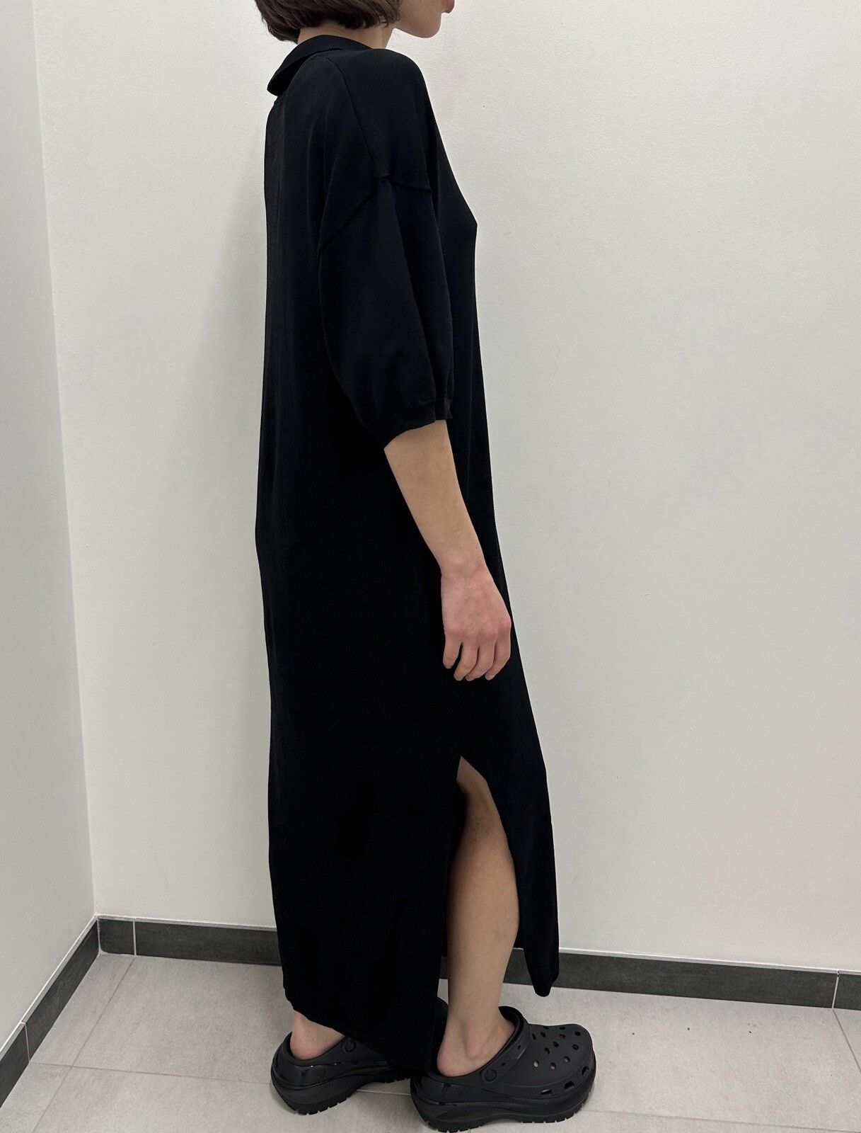 Toteme Toteme Belize Jersey Midi Knit Collared Rayon Dress Black Size S / US 4 / IT 40 - 23 Thumbnail