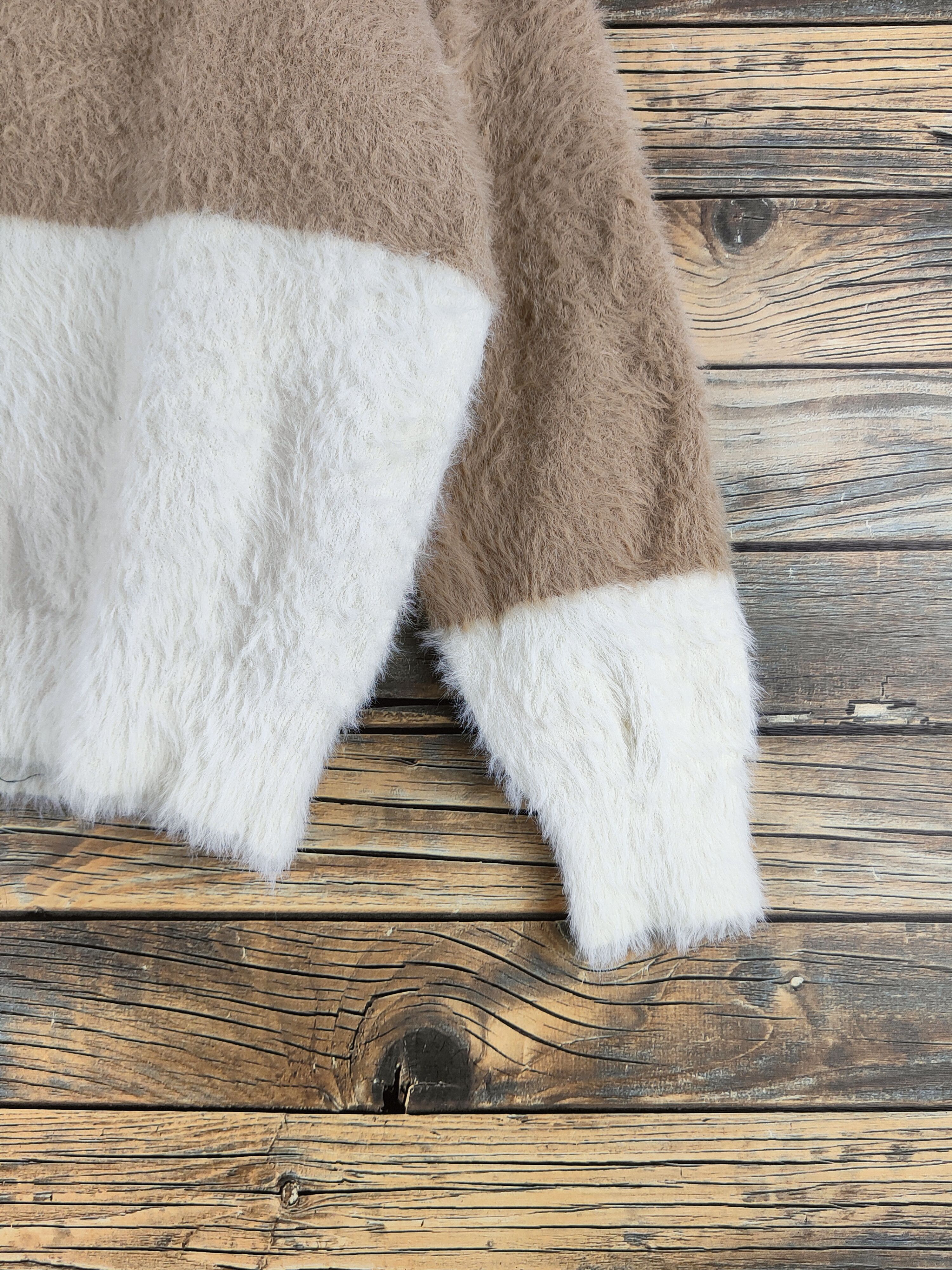 Japanese Brand DL Rope Picnic Cream Brown Fur Mohair Knitwear #46-469 Size S / US 4 / IT 40 - 6 Thumbnail