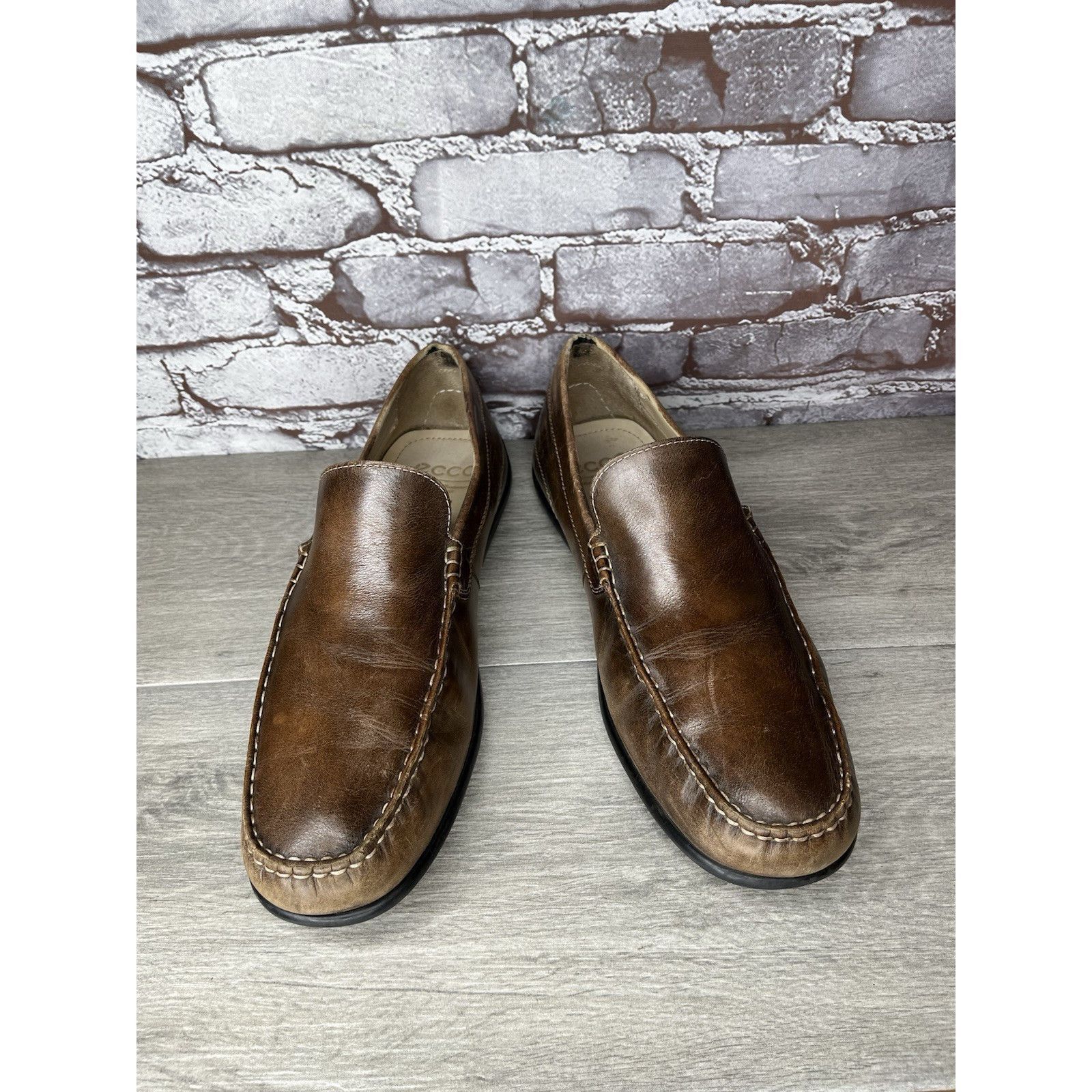 Ecco ECCO Brown Leather Slip On Casual Loafers Driving Shoes Men Size US 13 / EU 46 - 9 Thumbnail