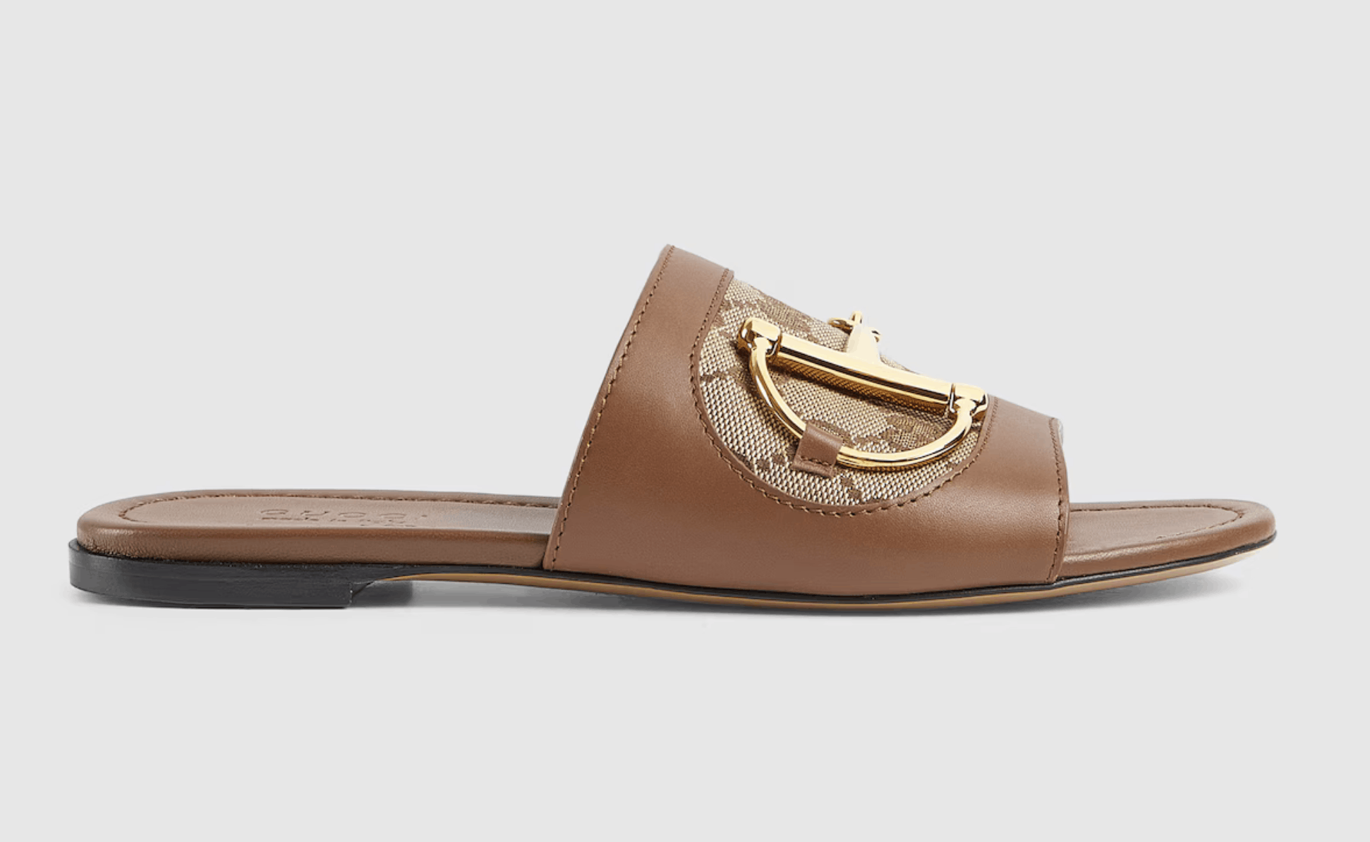 Gucci Gucci Alfa Gold Horsebit GG Canvas Logo Flat Sandal 37.5 Size US 7.5 / IT 37.5 - 3 Thumbnail
