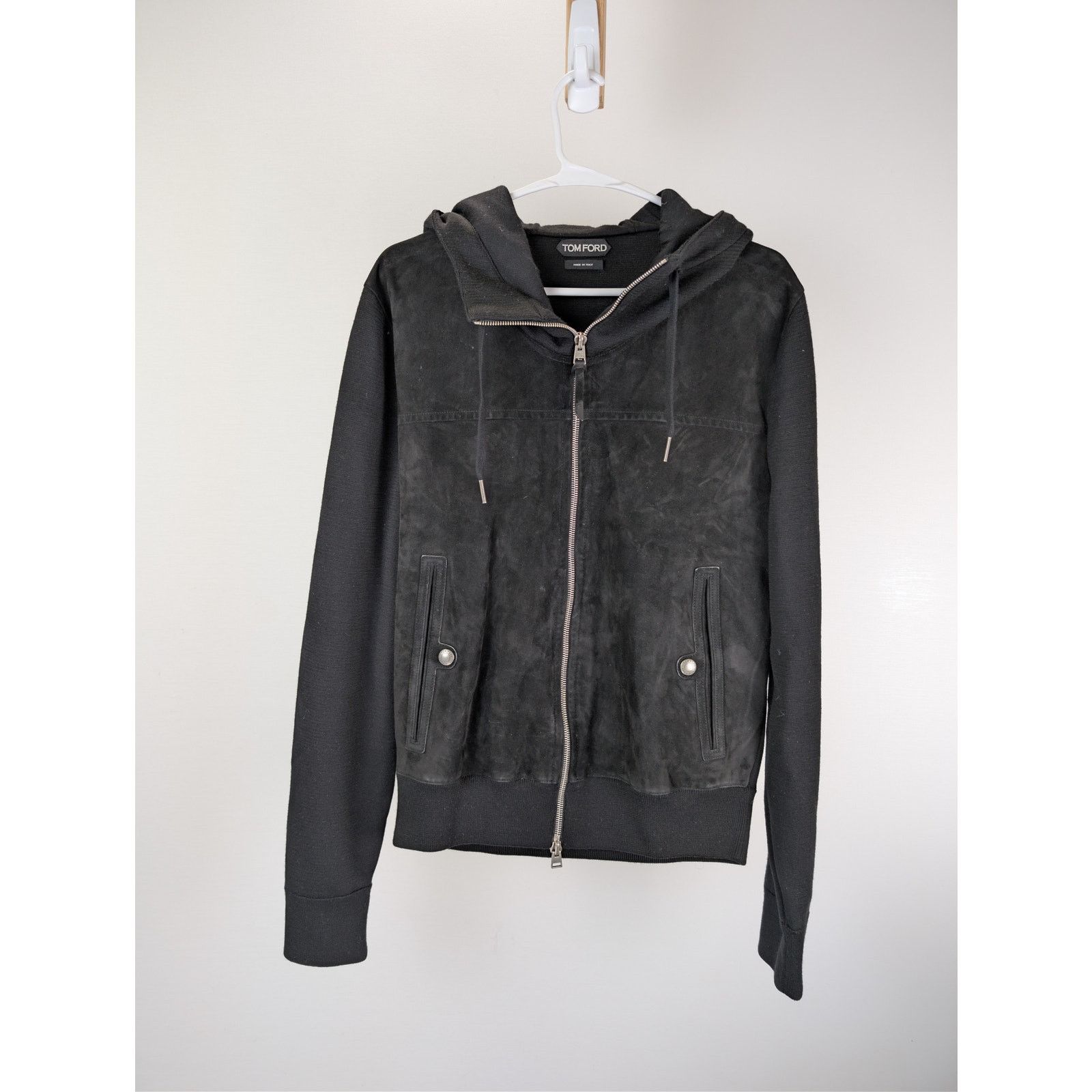 Tom Ford o1rshd1 CC20 Panelled Merino Wool and Suede Zip-Up Hoodie Size US M / EU 48-50 / 2 - 8 Thumbnail