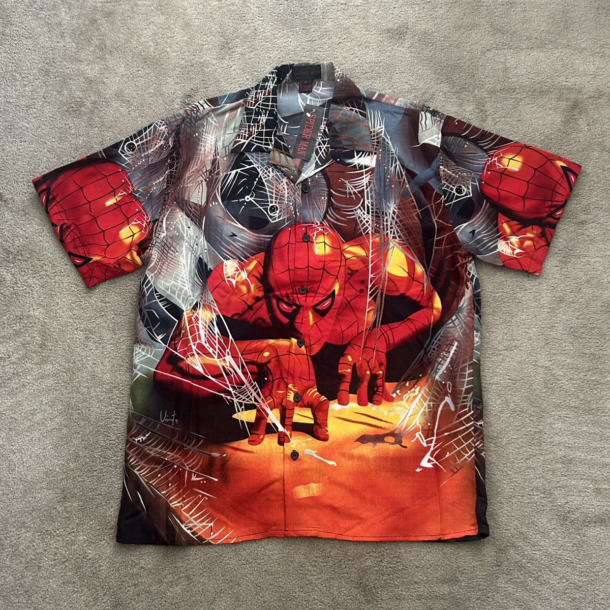 Marvel Comics Y2K Spiderman Webs multicolor All Over Print AOP button up Size US M / EU 48-50 / 2 - 1 Thumbnail