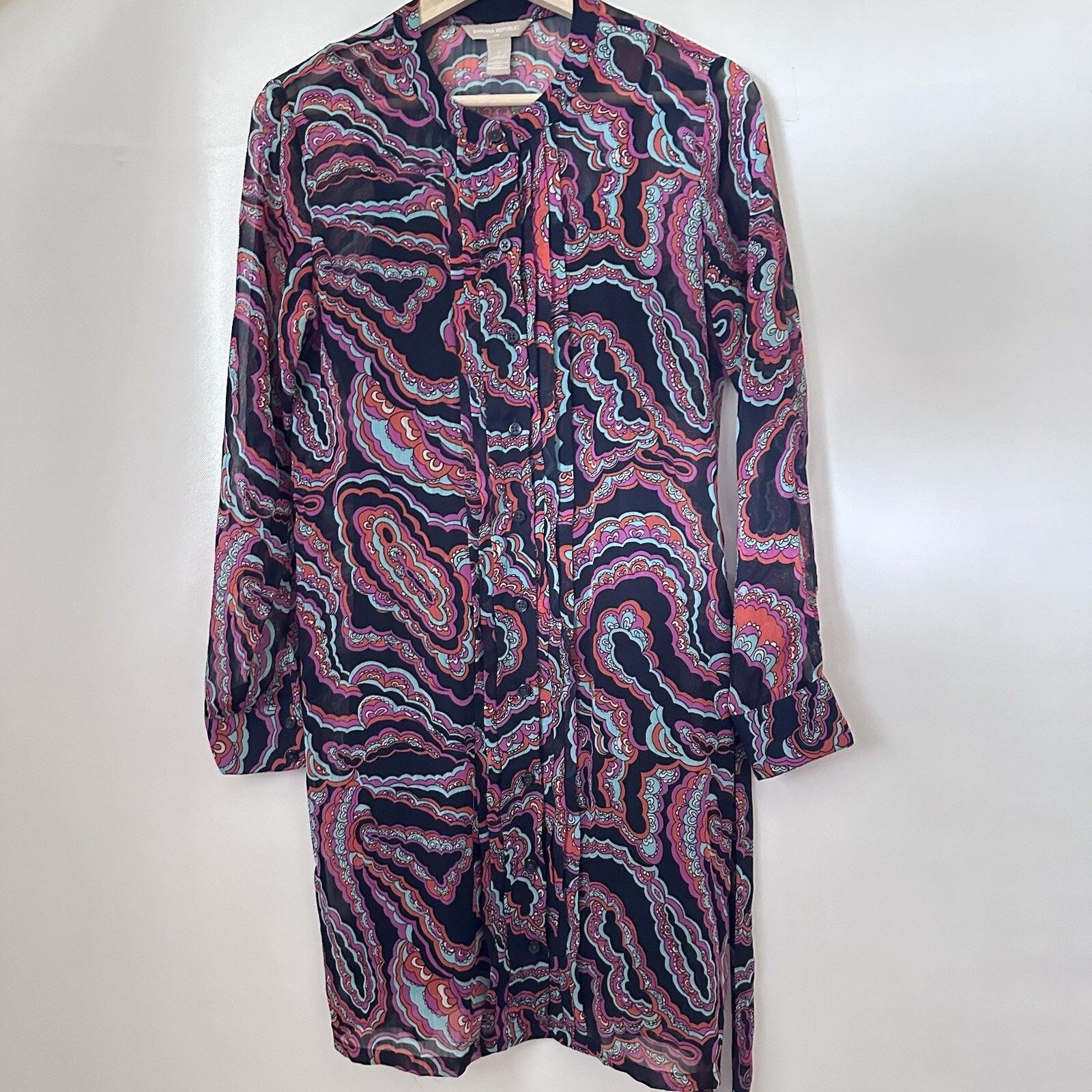Banana Republic Banana Republic Dress Collar Floral Paisley Tie Sheer Casual Size XS / US 0-2 / IT 36-38 - 2 Thumbnail