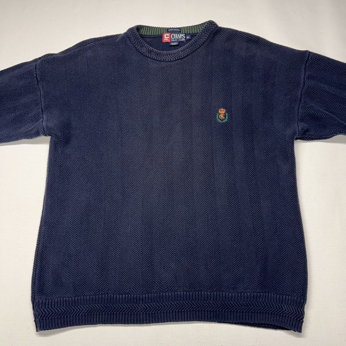 Chaps Ralph Lauren × Ralph Lauren × Vintage VTG Chaps Ralph Lauren Sweater Navy Blue Hand Framed Knit Size US XL / EU 56 / 4 - 2 Thumbnail