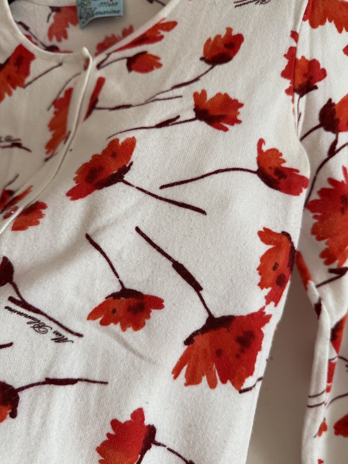 Blumarine Vintage Miss Blumarine Red Floral Cardigan White Knit Size L / US 10 / IT 46 - 12 Thumbnail