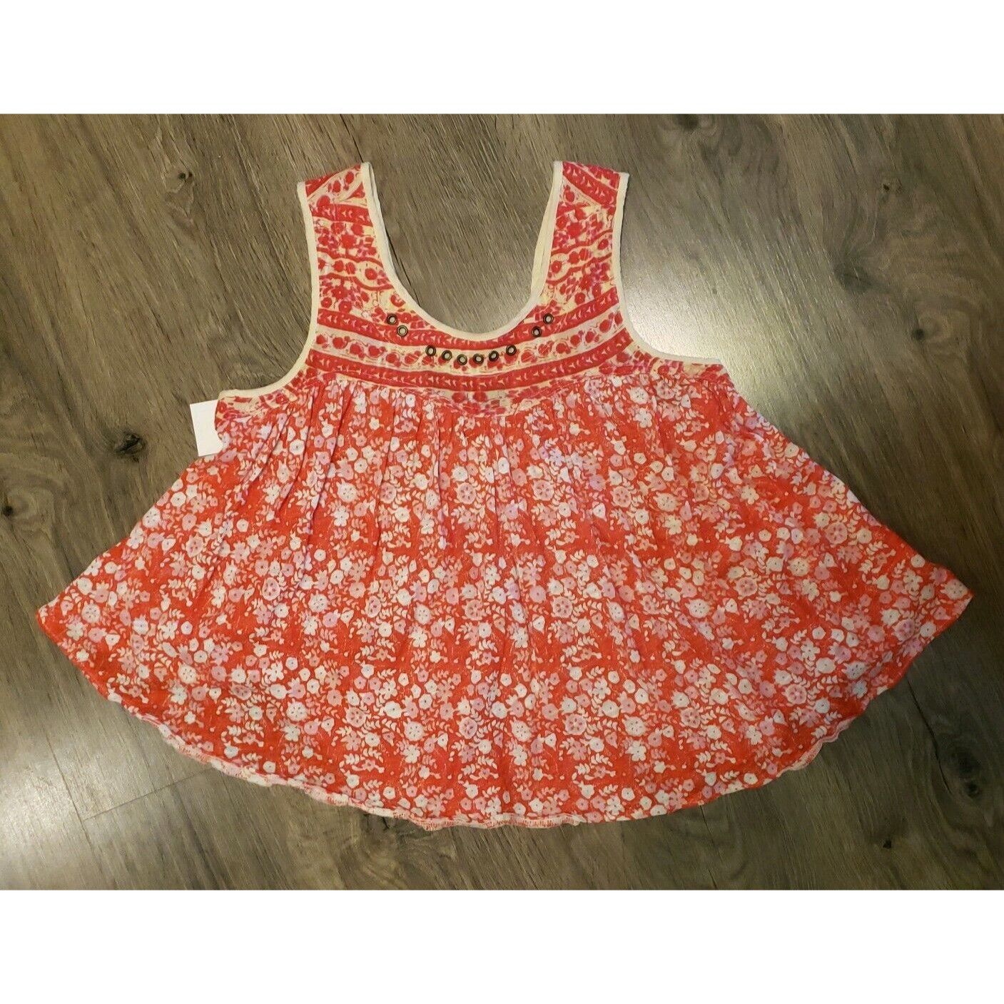 Free People Free People Linen Blend Top Womens XS Swing Orange Floral Sl Size XS / US 0-2 / IT 36-38 - 5 Thumbnail