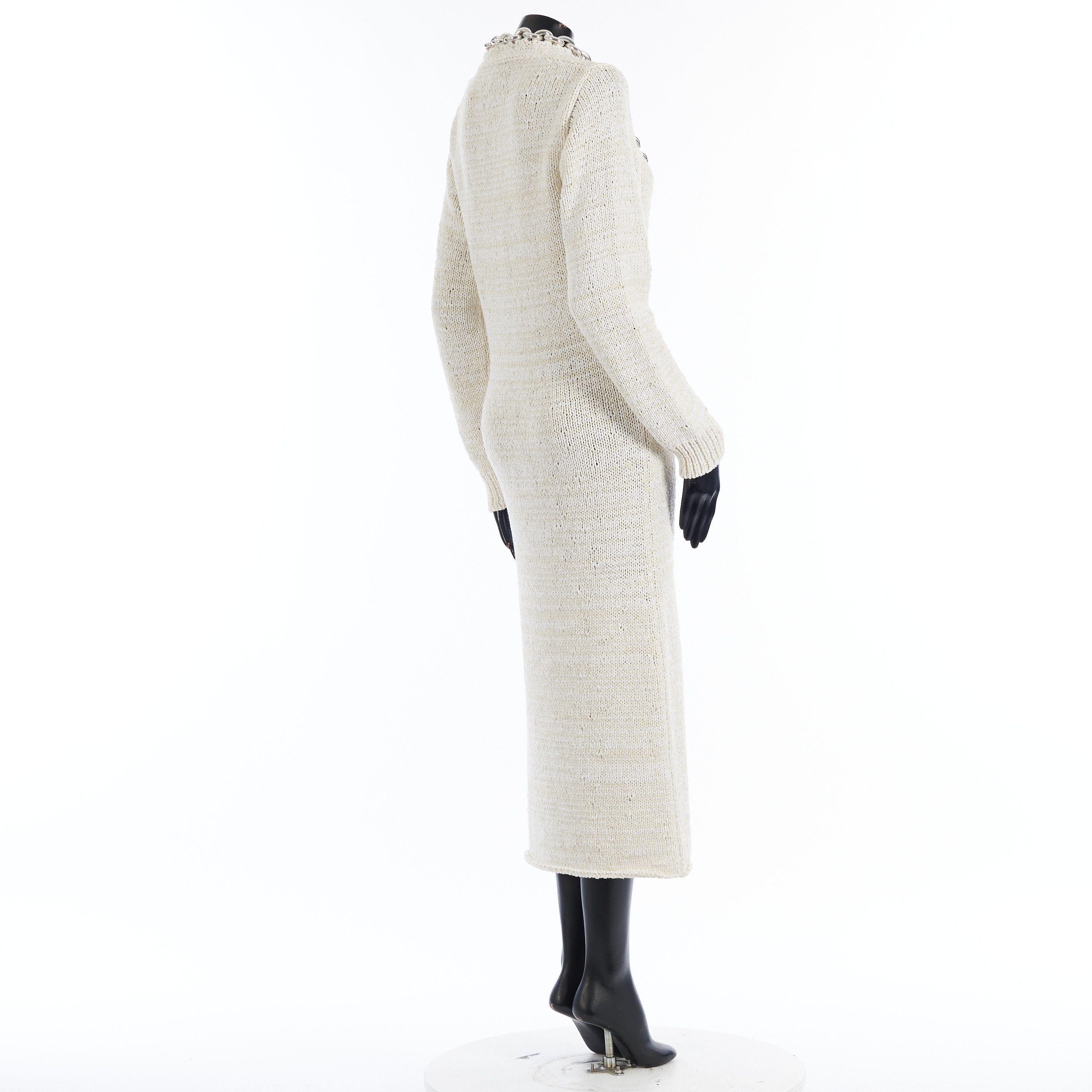 Bottega Veneta Textured Cotton Knit Dress With Chunky Chain In Chalk White Size S / US 4 / IT 40 - 6 Thumbnail