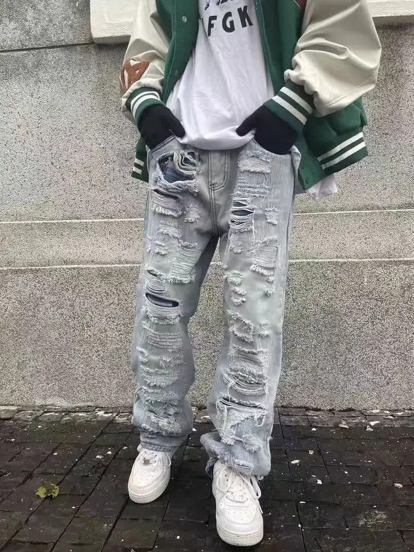 Japanese Brand Vintage street hip-hop washed and distressed ripped jeans Size US 30 / EU 46 - 1 Thumbnail