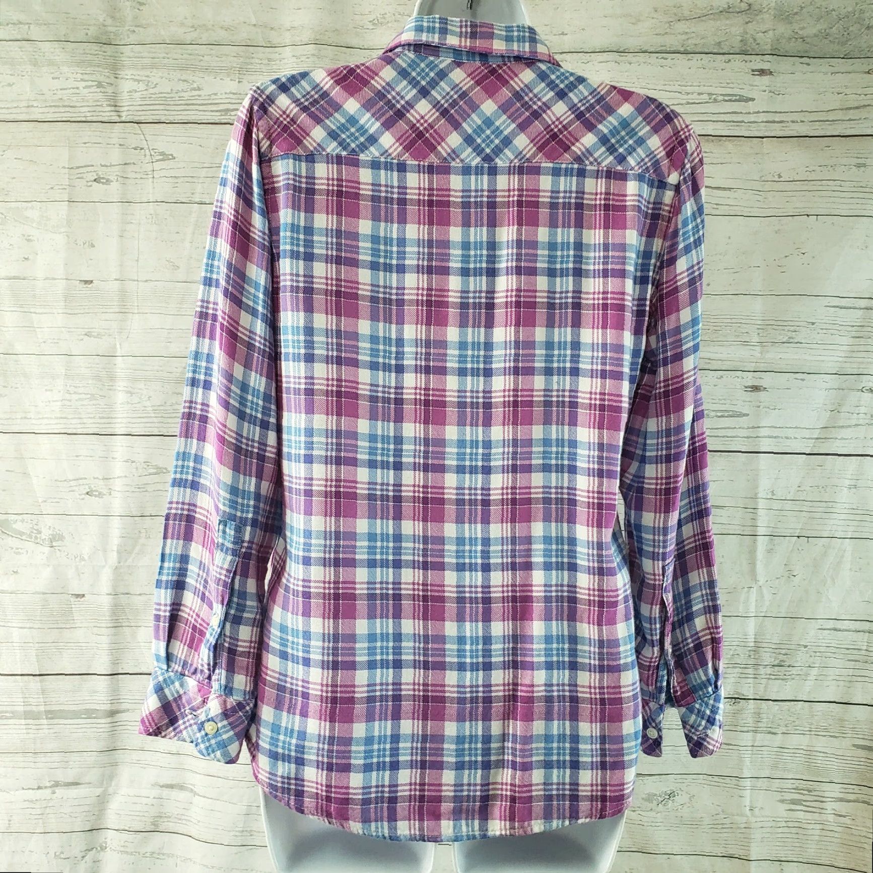 Gap Gap Shirt Women's Button Front PXS Plaid Purple Blue Long Sleeve Rayon Size Type: Petites, Gap Purple Plaid Button-Up Shirt Womens Size XS / US 0-2 / IT 36-38 - 4 Thumbnail