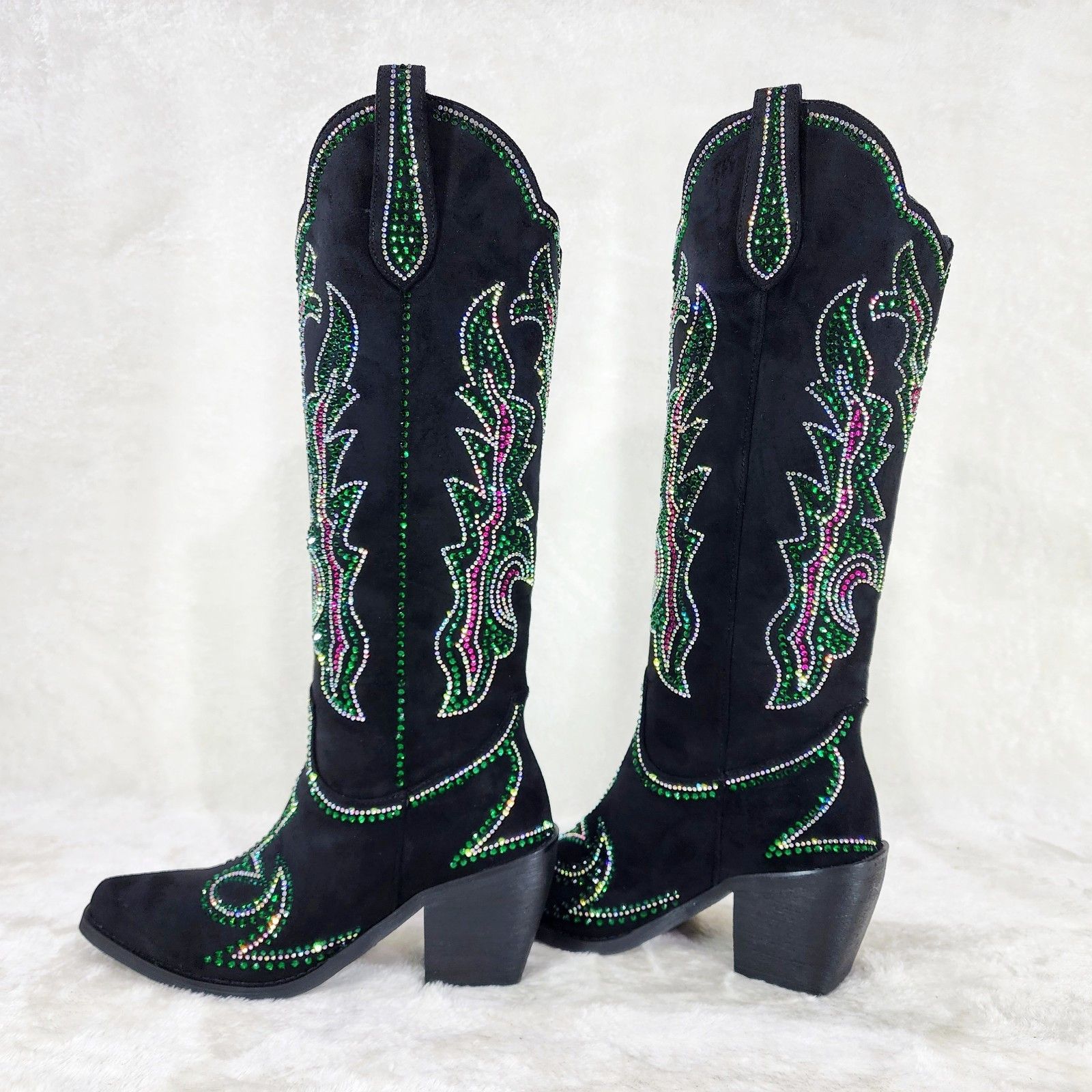 Other Roswell Country Western Cowgirl Knee Boots Rhinestones Black Size US 12 / IT 42 - 3 Thumbnail