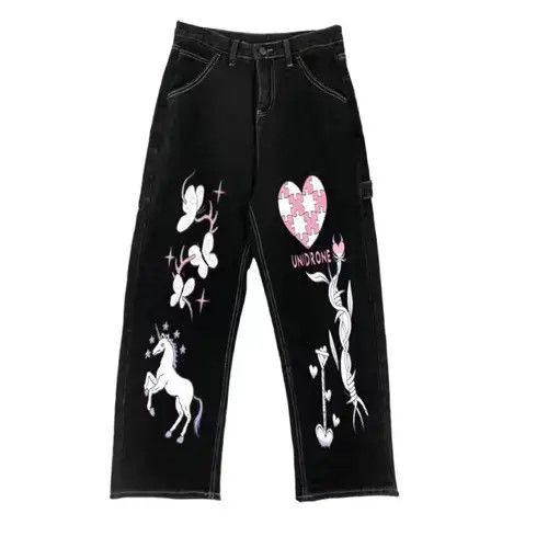 Other Streetwear Anime Print Wide Leg Daddy Baggy Jeans Size US 31 - 4 Thumbnail