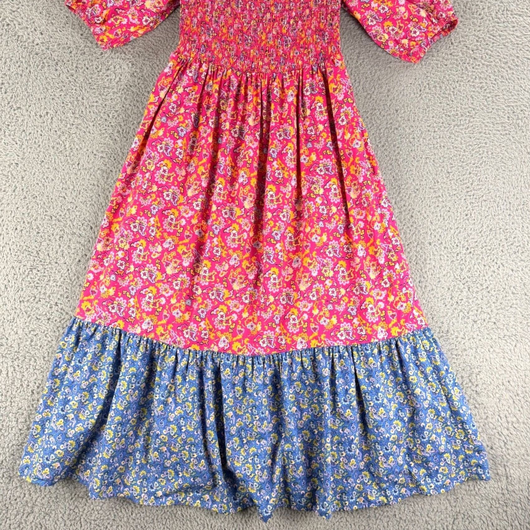 Vintage House of Harlow 1960 Dress Womens Medium Pink Floral Smocked Puff Sleeve Midi Shirt? Size M / US 6-8 / IT 42-44 - 5 Thumbnail