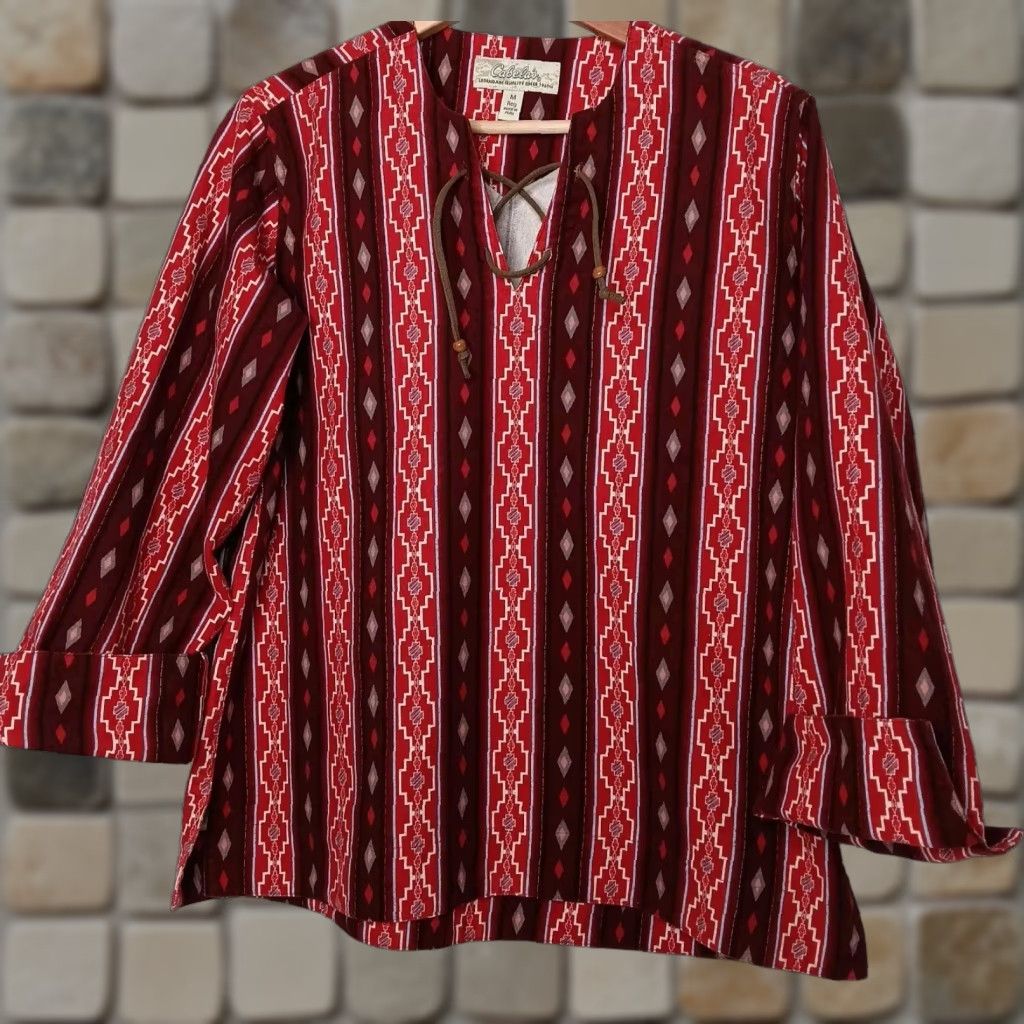 Vintage VINTAGE Cabela's Womens M Flannel Shirt Red Southwest Aztec Lace Up Long Sleeve Mens? Womens? Size M / US 6-8 / IT 42-44 - 1 Thumbnail