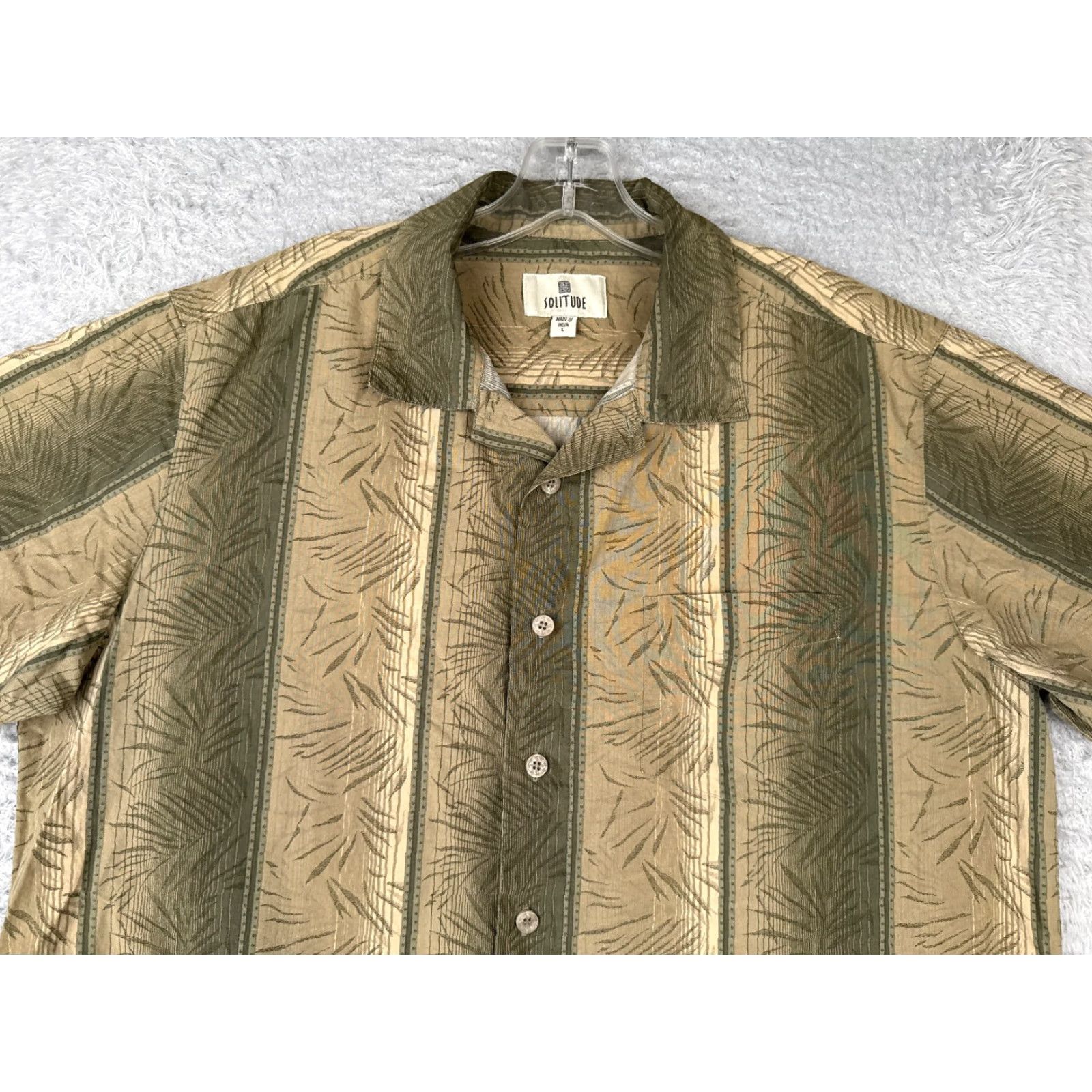 Vintage Solitude Button-Up Shirt Adult Large Green Stripe Leaf Hawaiian Size US L / EU 52-54 / 3 - 4 Thumbnail
