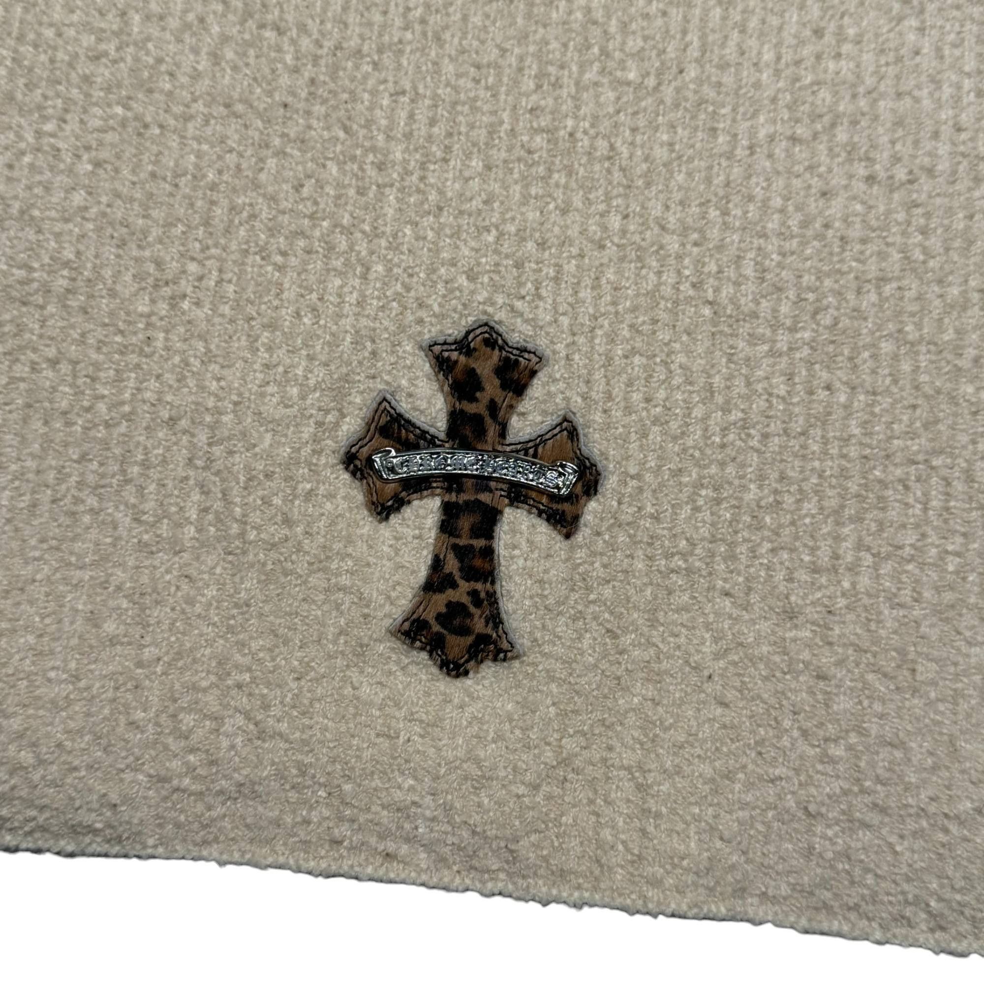 KNIT CHEETAH PATCH HOODIE CREAM RIBBED PIMA COTTON SWEATER