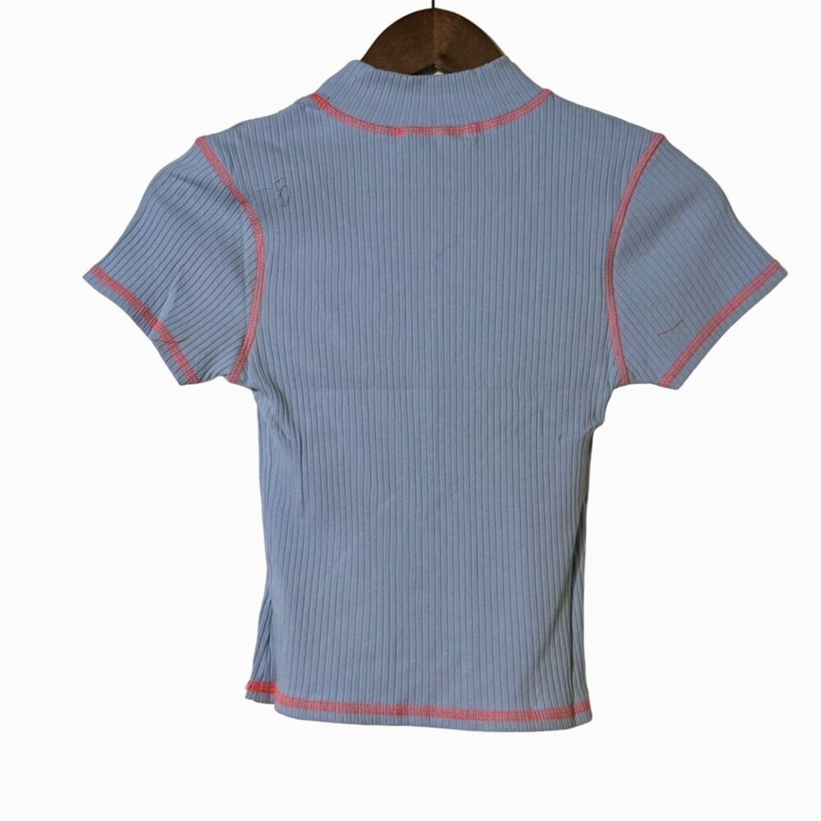 Daydreamer Daydreamer Ribbed Mock Neck Tee Blue Orange Contrast Large Size L / US 10 / IT 46 - 3 Thumbnail