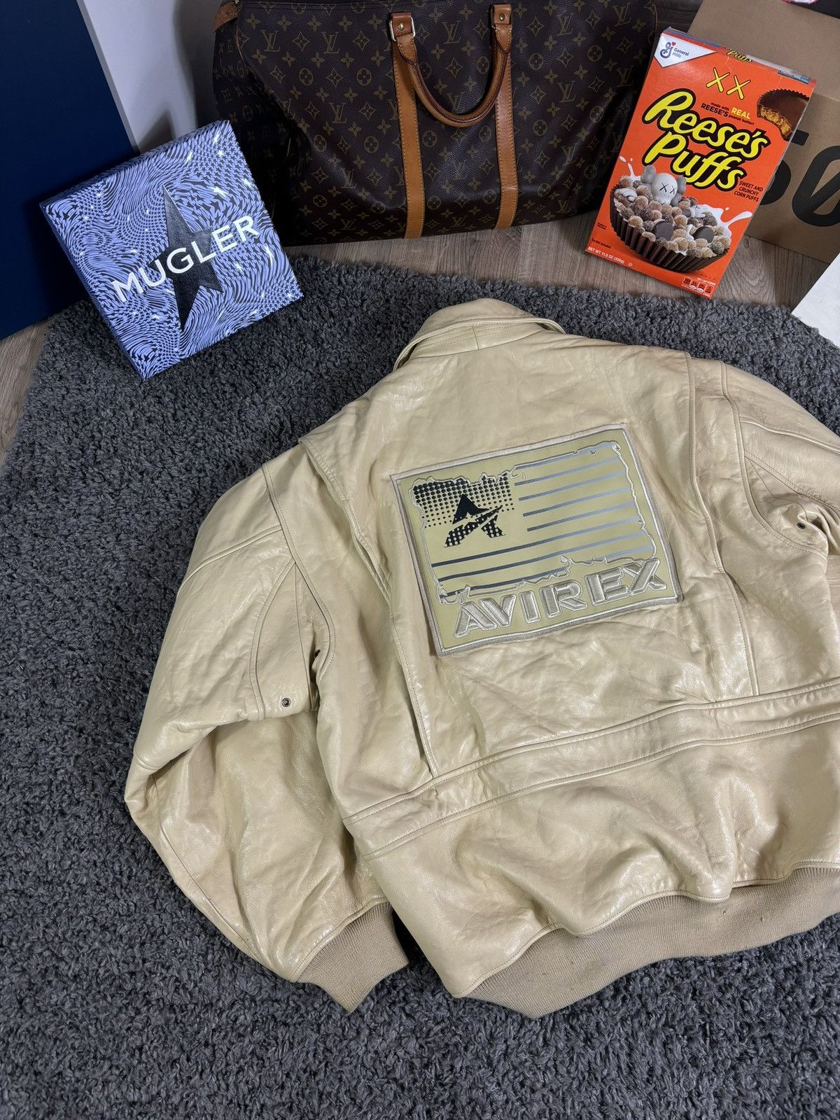 Avirex 🔥VINTAGE VARSITY LEATHER JACKET AVIREX USA FLAG BIG LOGO Size US XL / EU 56 / 4 - 8 Thumbnail