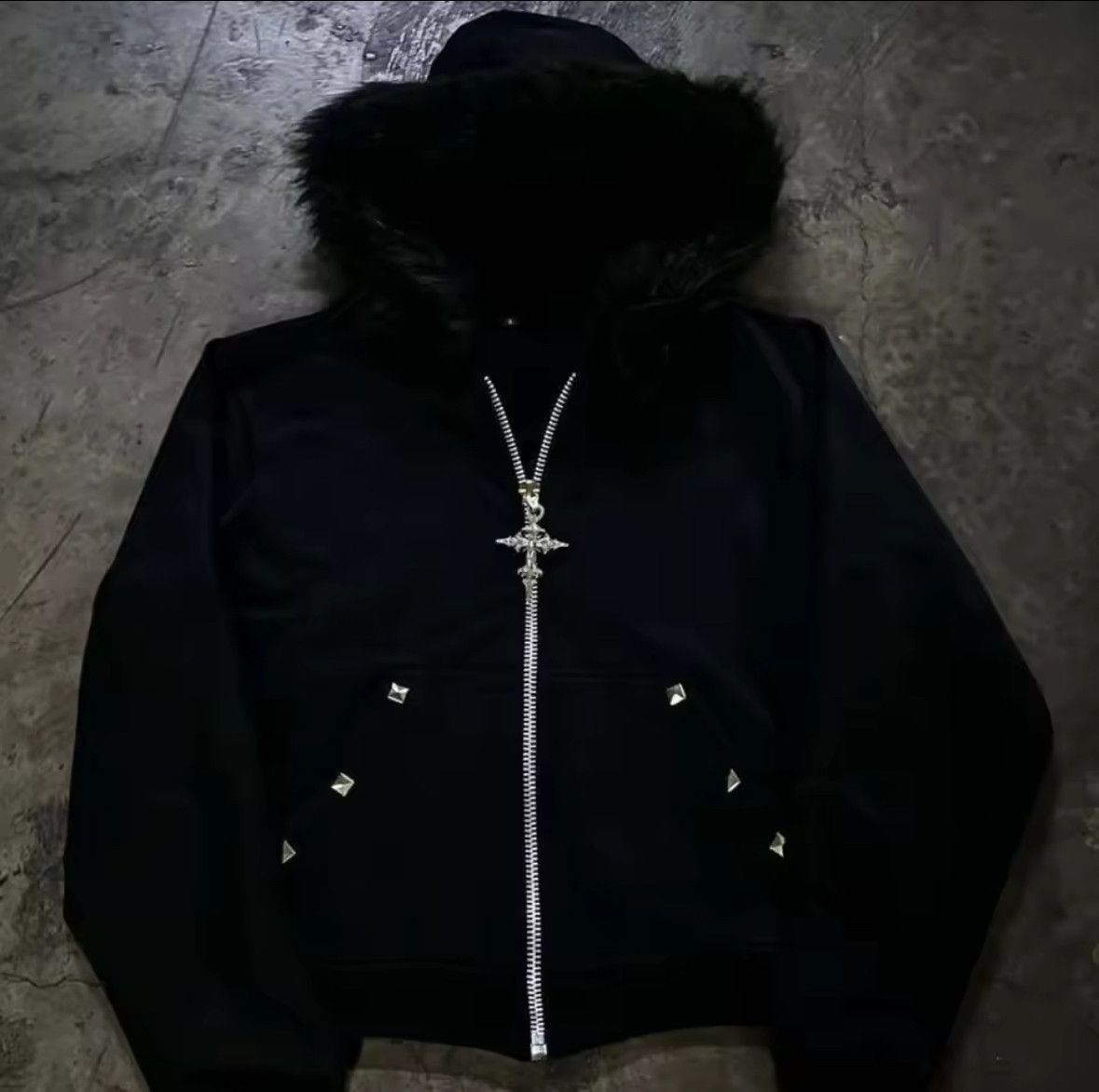 Other Fashion Punk Goth Grunge Dark Cross Fur Hat Graphic Hoodies Size US XL / EU 56 / 4 - 2 Thumbnail
