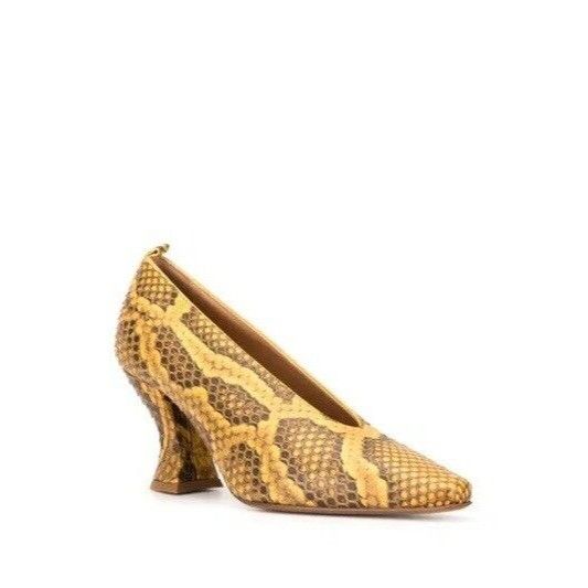 NEW BOTTEGA VENETA ALMOND HEELS SHOES Pitone Butterscotch Pu