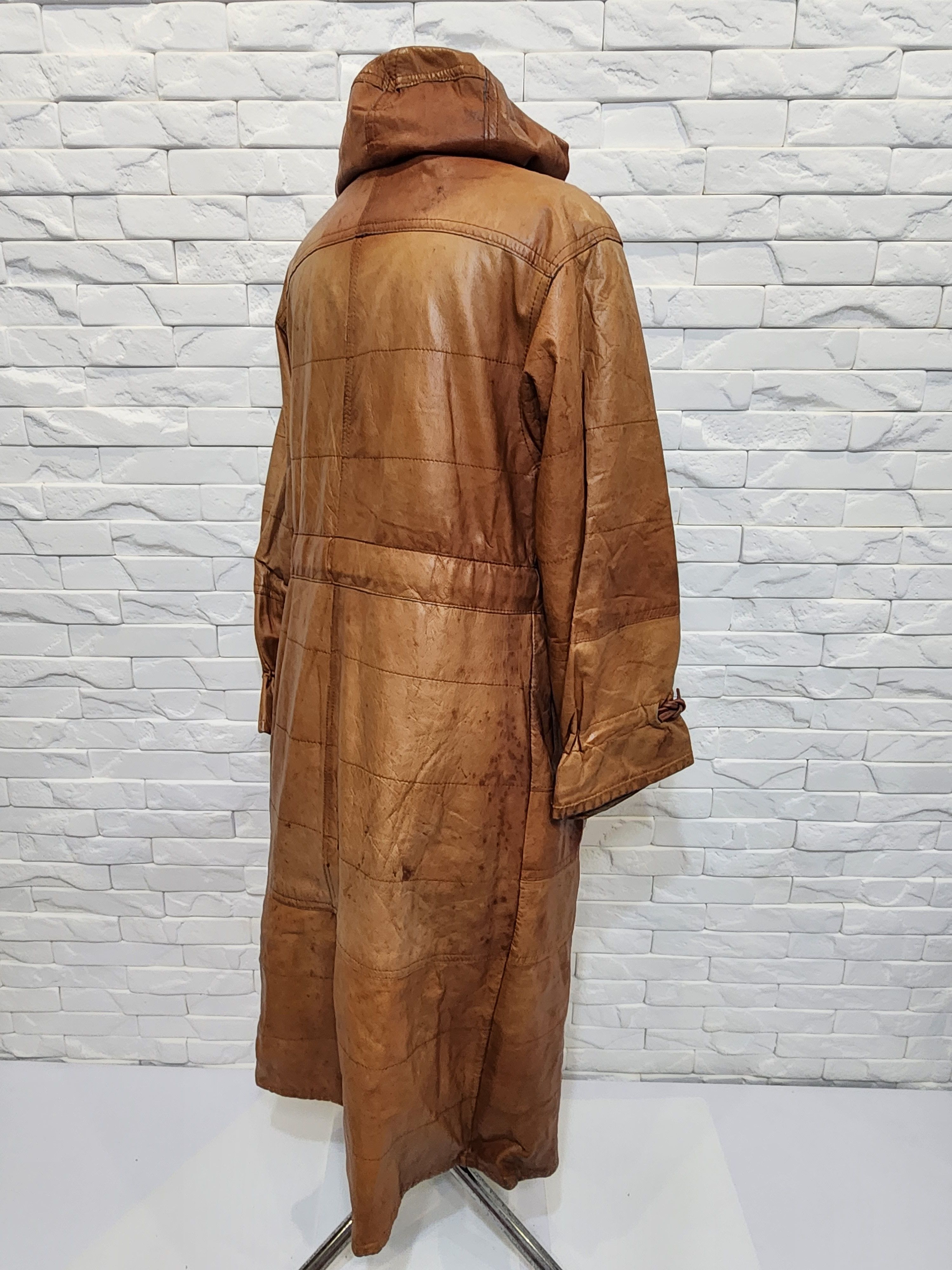 Vintage Brown women's leather jacket with a hood. Size XL / US 12-14 / IT 48-50 - 6 Thumbnail