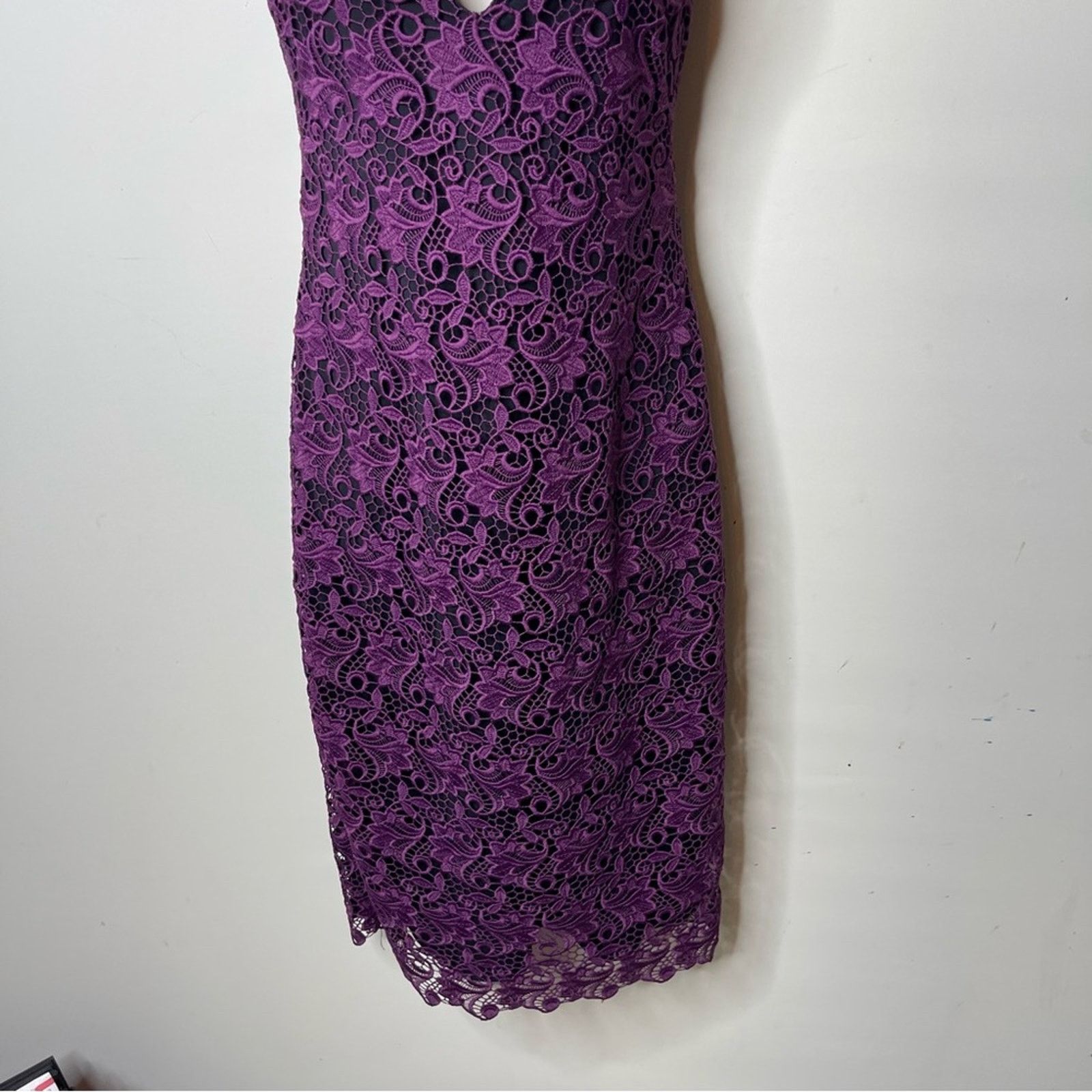 Alice + Olivia Preslee Purple Floral Lace V-neck Midi Dress