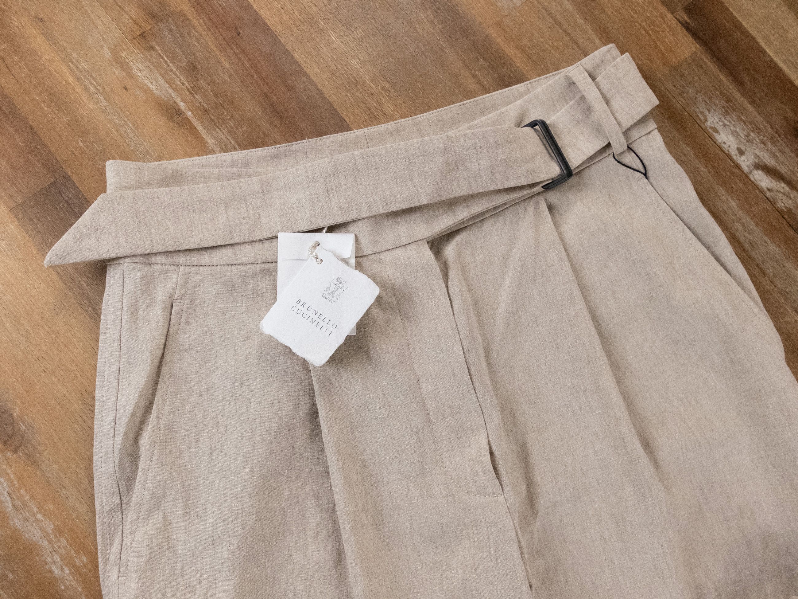 Brunello Cucinelli BRUNELLO CUCINELLI beige belted pleated linen pants 8 44 Size 30" / US 8 / IT 44 - 6 Thumbnail