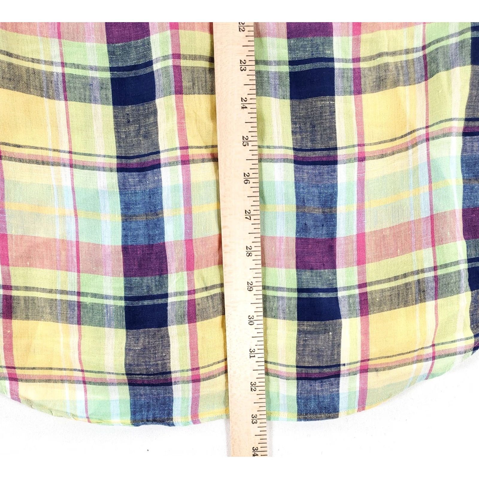 Ralph Lauren Ralph Lauren Shirt Plaid Linen Button-Down Short Sleeve Mens L Blue Yellow Size US L / EU 52-54 / 3 - 5 Thumbnail