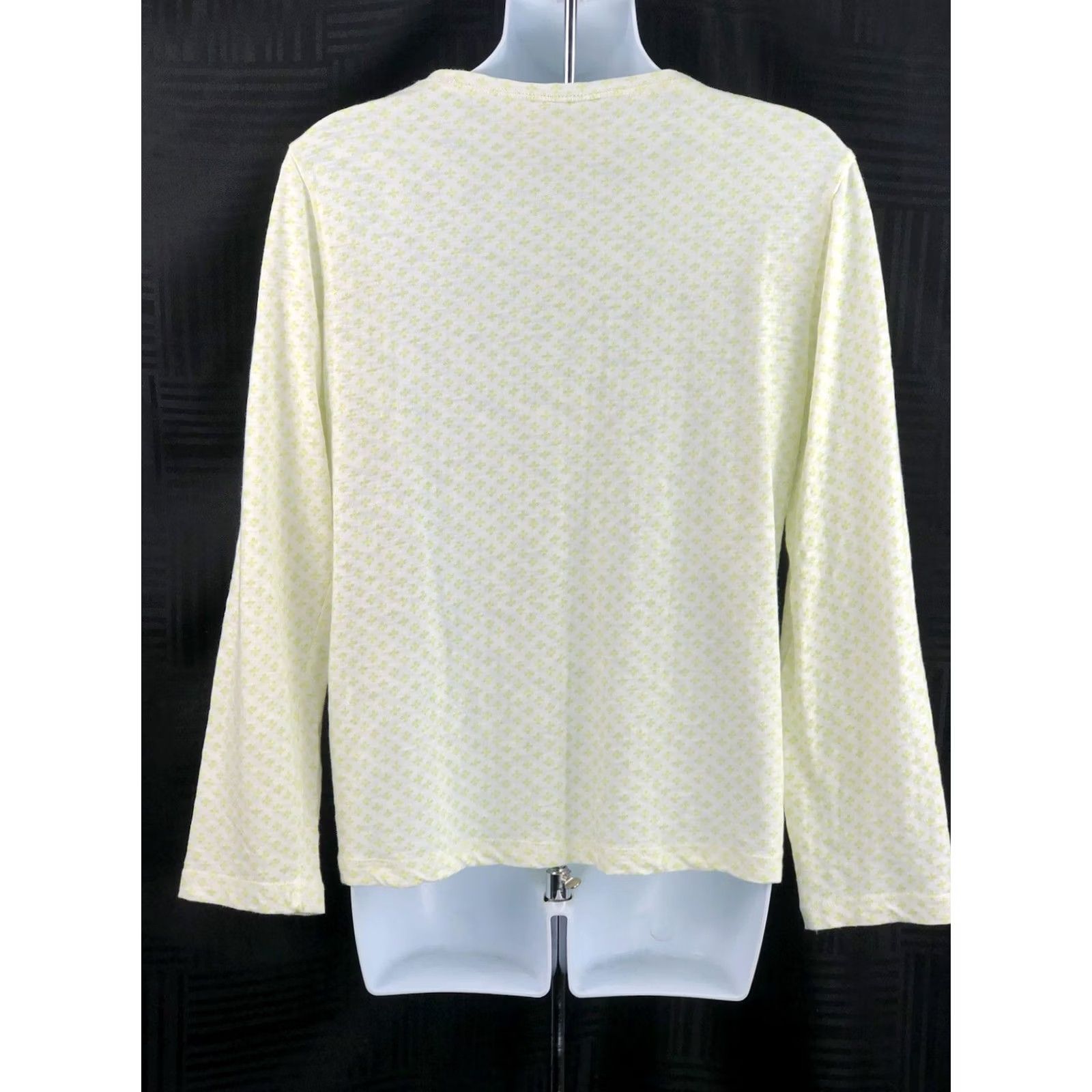 Vintage Chico’s Jersey Top M Lime Gray Floral Geometric Long Sleeve Cotton Shirt Adult Women's Casual Shirt Size M / US 6-8 / IT 42-44 - 3 Thumbnail