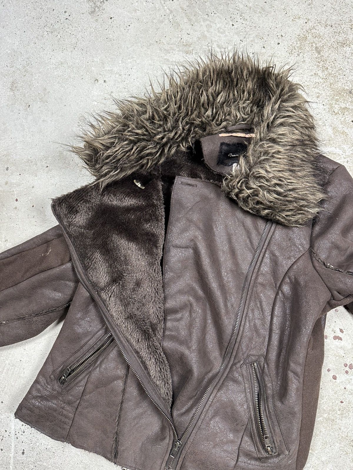 Japanese Brand Vintage Y2K Faux Fur Collar Brown Asymmetrical Biker Jacket Size XS / US 0-2 / IT 36-38 - 13 Thumbnail