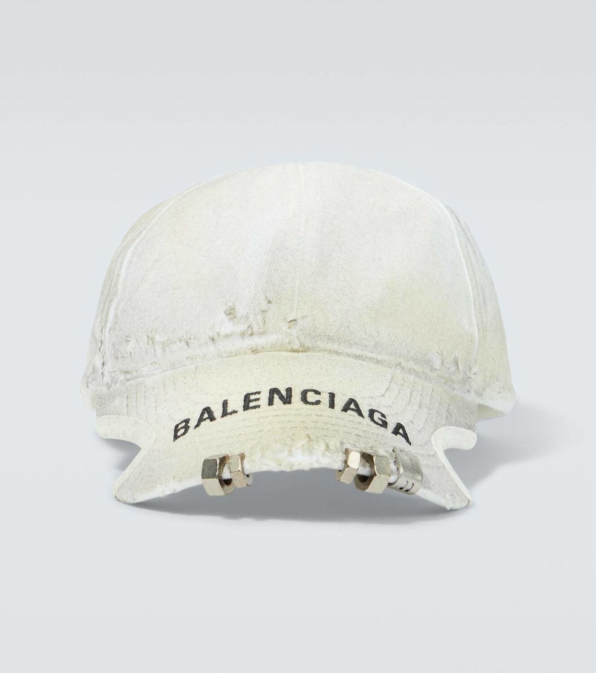 Balenciaga Logo embellished distressed pierced baseball cap Size ONE SIZE - 1 Thumbnail