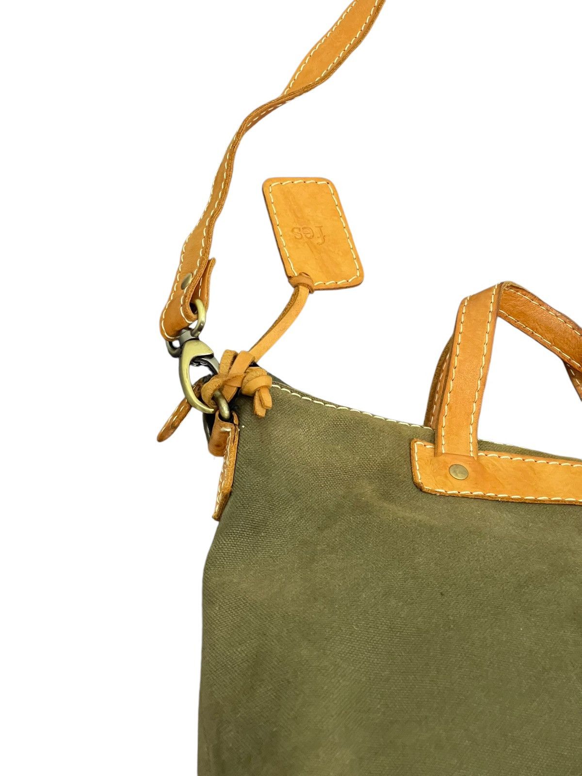 Japanese Brand Leather Cotton Canvas Fes Handmade Cross Body Bag 9🟩 Size ONE SIZE - 20 Thumbnail