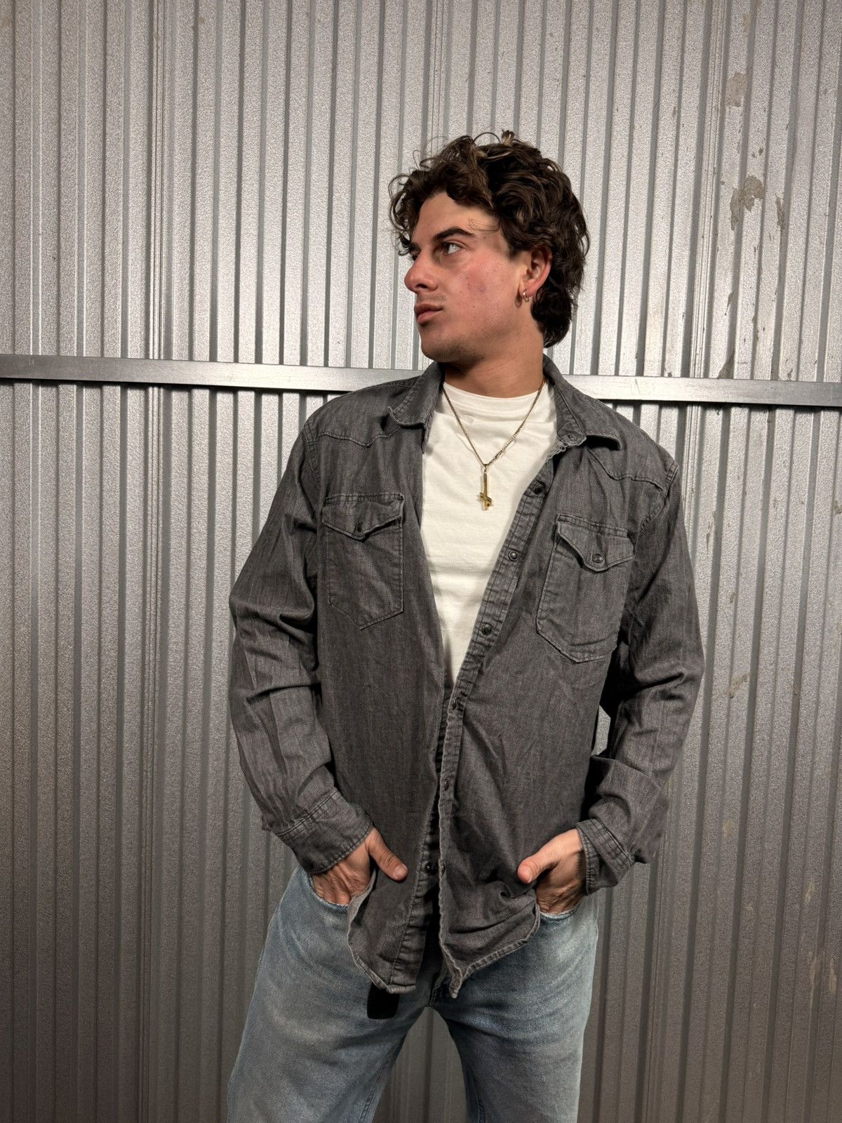 Wrangler Vintage Wrangler Dark Grey Pearl Snap Western Button Up Size US XL / EU 56 / 4 - 5 Thumbnail