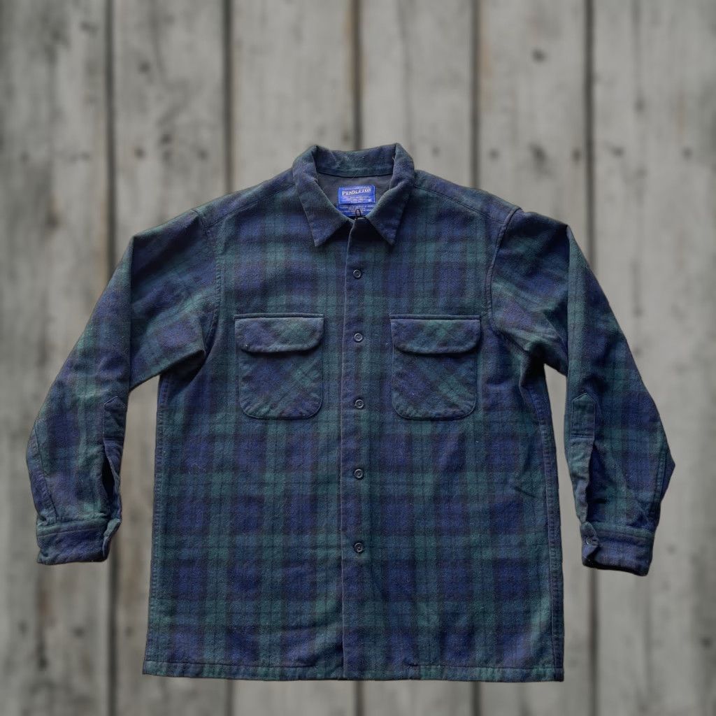 VINTAGE Pendleton Shirt Mens Medium Button-Up Green Watch Plaid Wool with Pockets USA Western 90s Mens