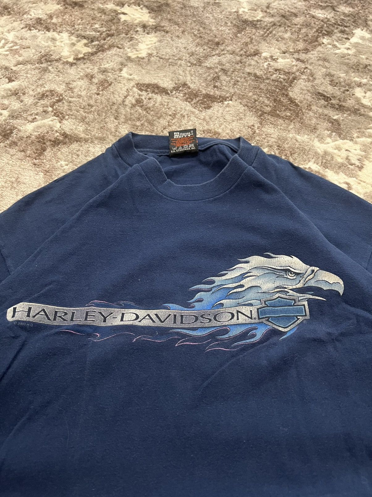 Harley Davidson × Vintage Vintage🔥1999 Harley Davidson Blue Fire Eagle logo T-shirt Size US XL / EU 56 / 4 - 3 Thumbnail